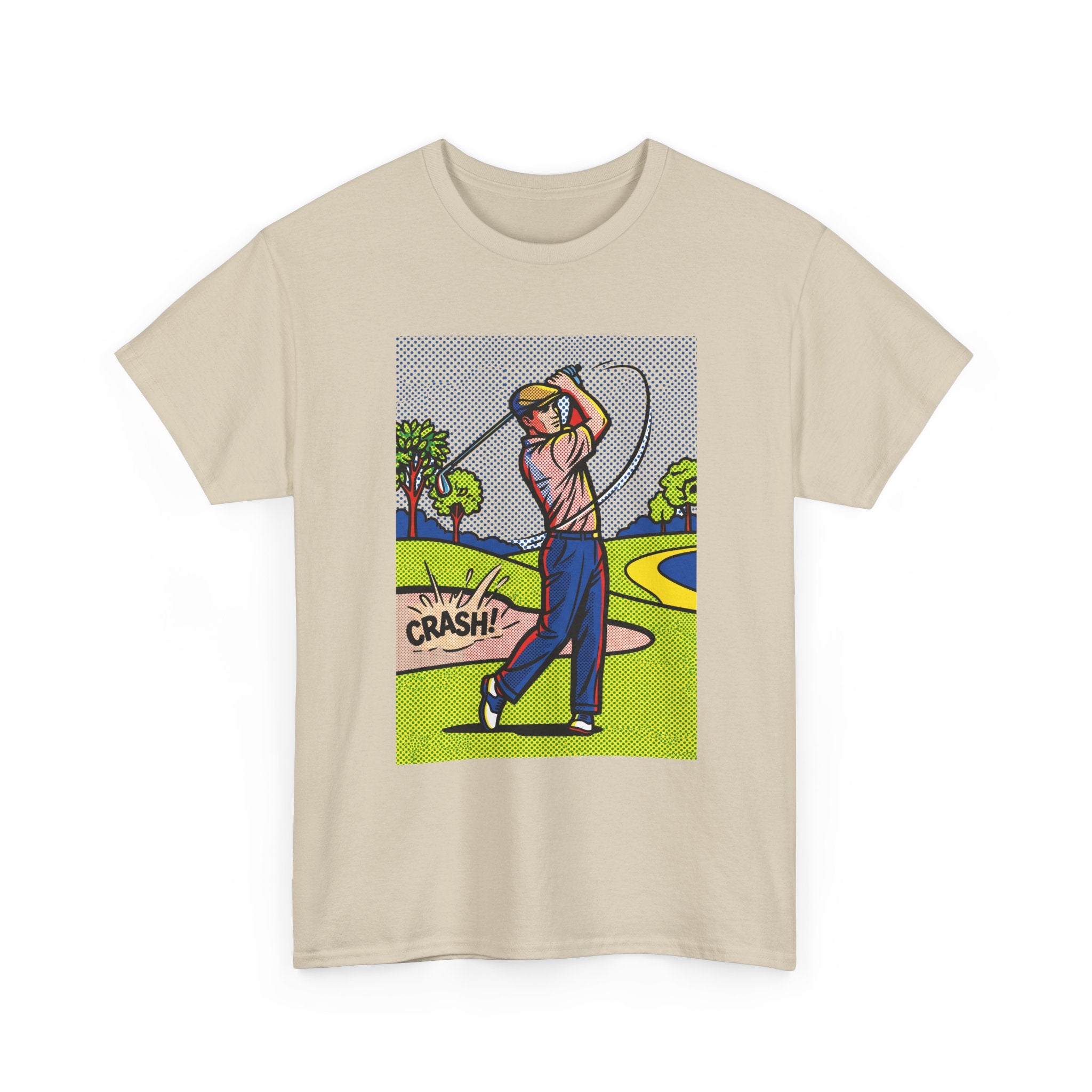 Golf Swing Pop Art T-Shirt — Vintage Comic 'Crash!' Graphic Tee