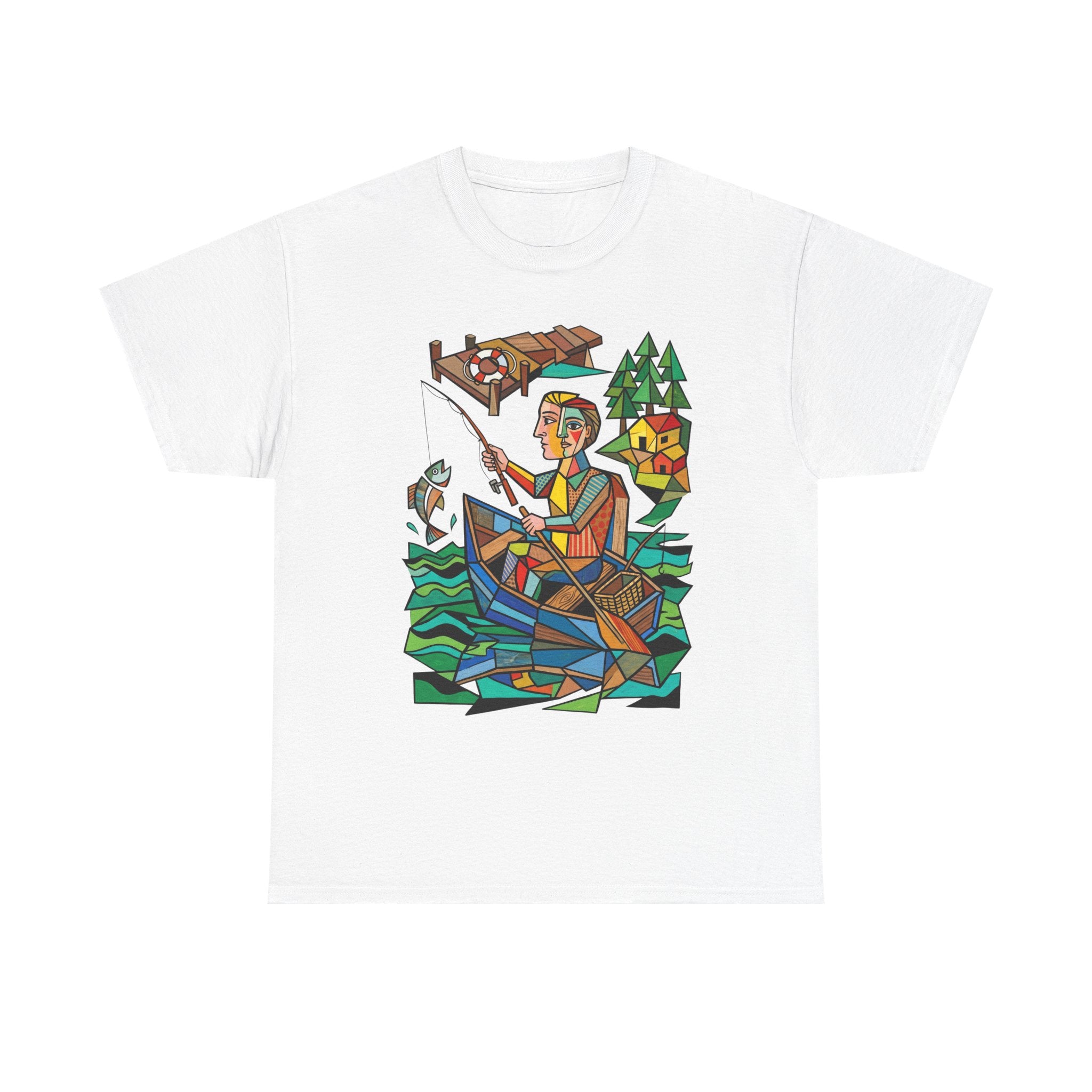 Fishing Canoe T-Shirt — Colorful Stained-Glass Angler Graphic Tee