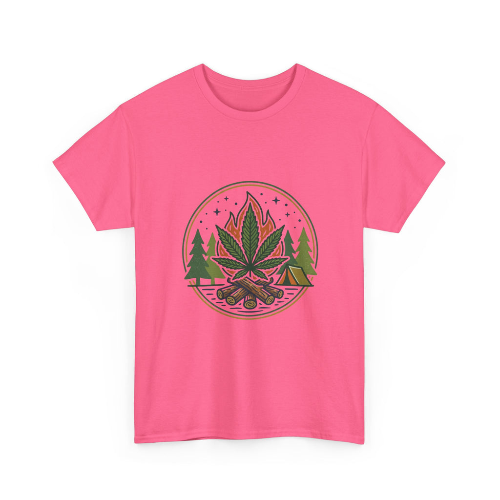 Cannabis Campfire Tee — Outdoor Weed Leaf Forest Graphic T-Shirt