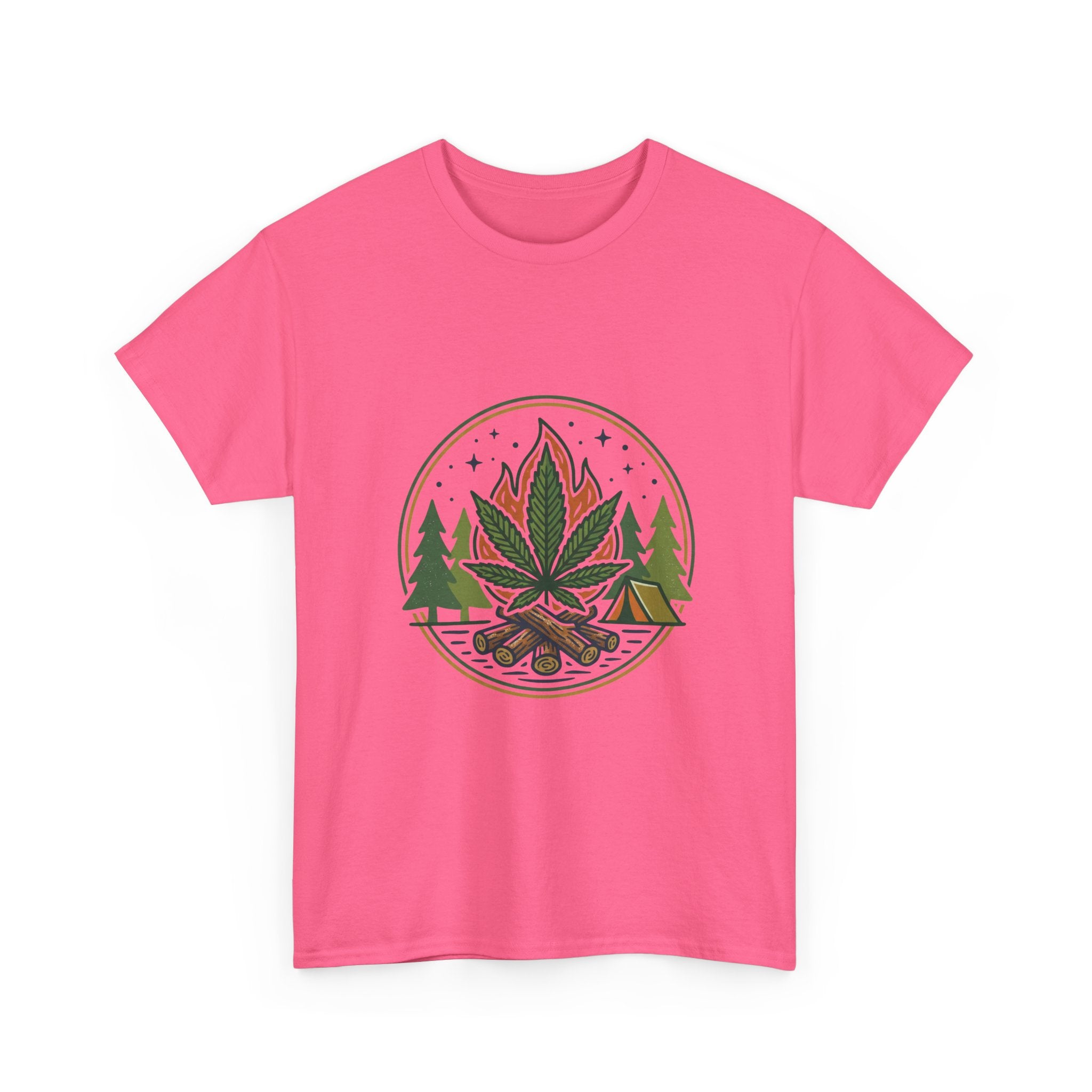 Cannabis Campfire Tee — Outdoor Weed Leaf Forest Graphic T-Shirt