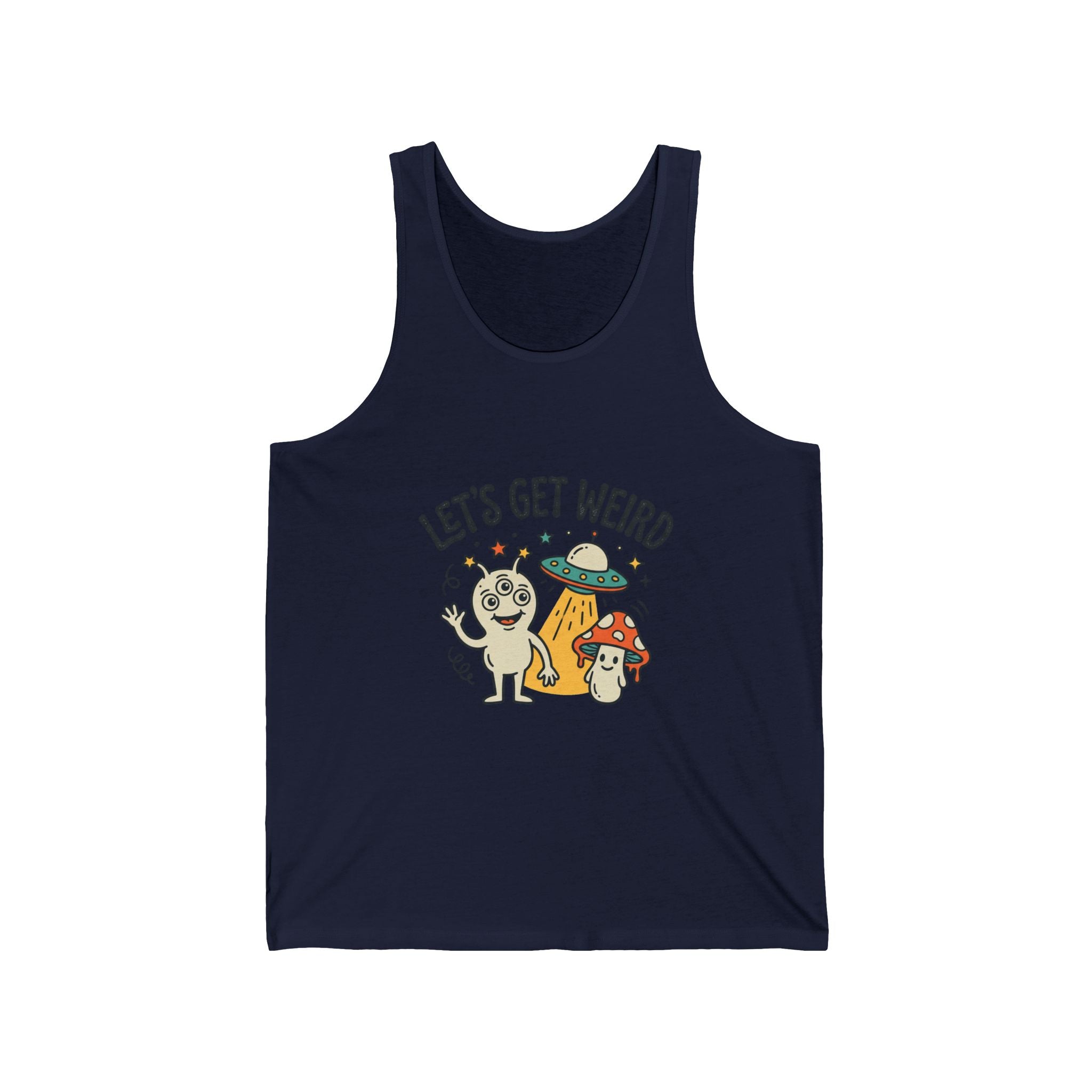 Let’s Get Weird Tank Top — Cute Psychedelic Pug & Mushroom Graphic Tank for Fun-Loving, Festival-Ready Folks