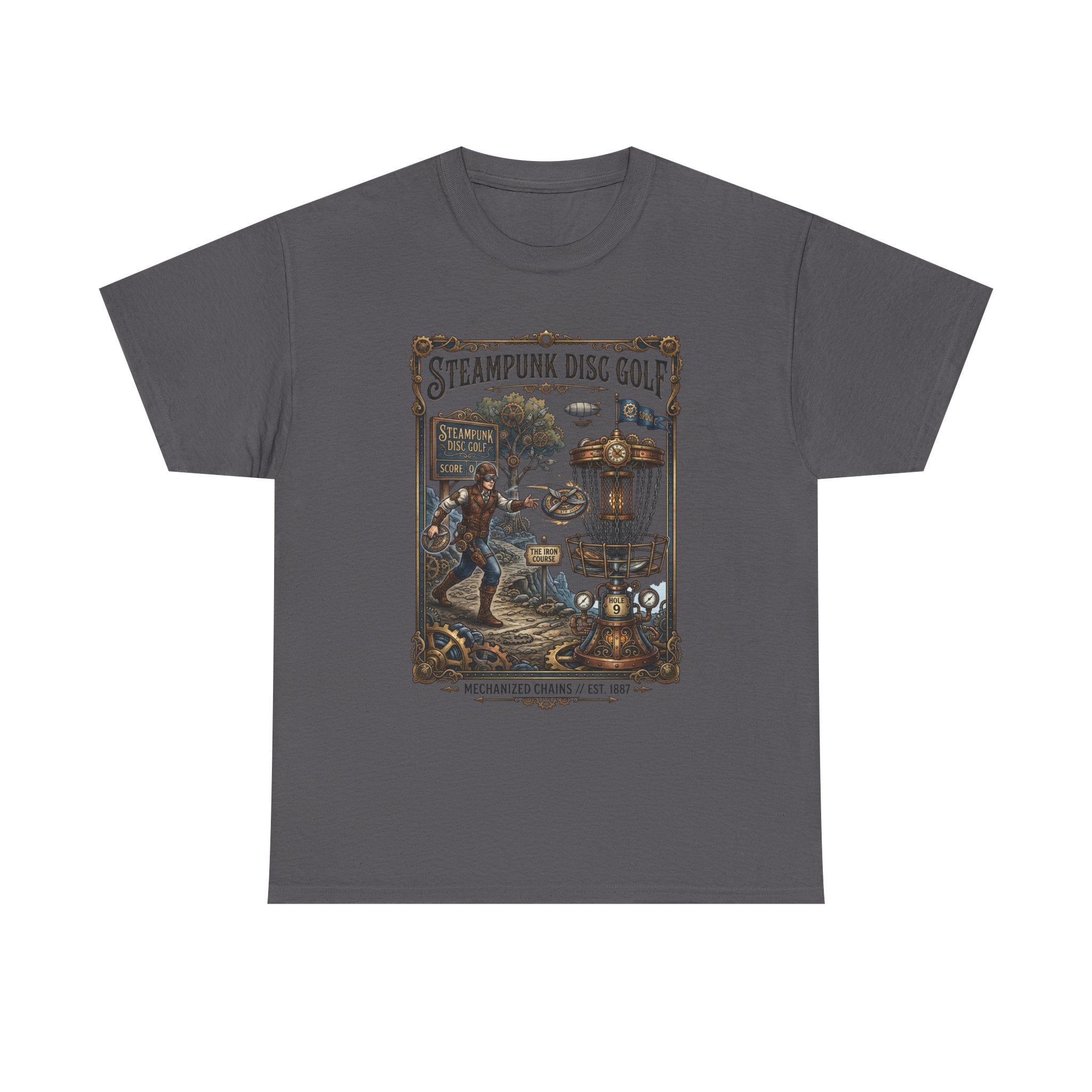 Steampunk Disc Golf T-Shirt — Vintage Victorian Disc Golf Poster Tee