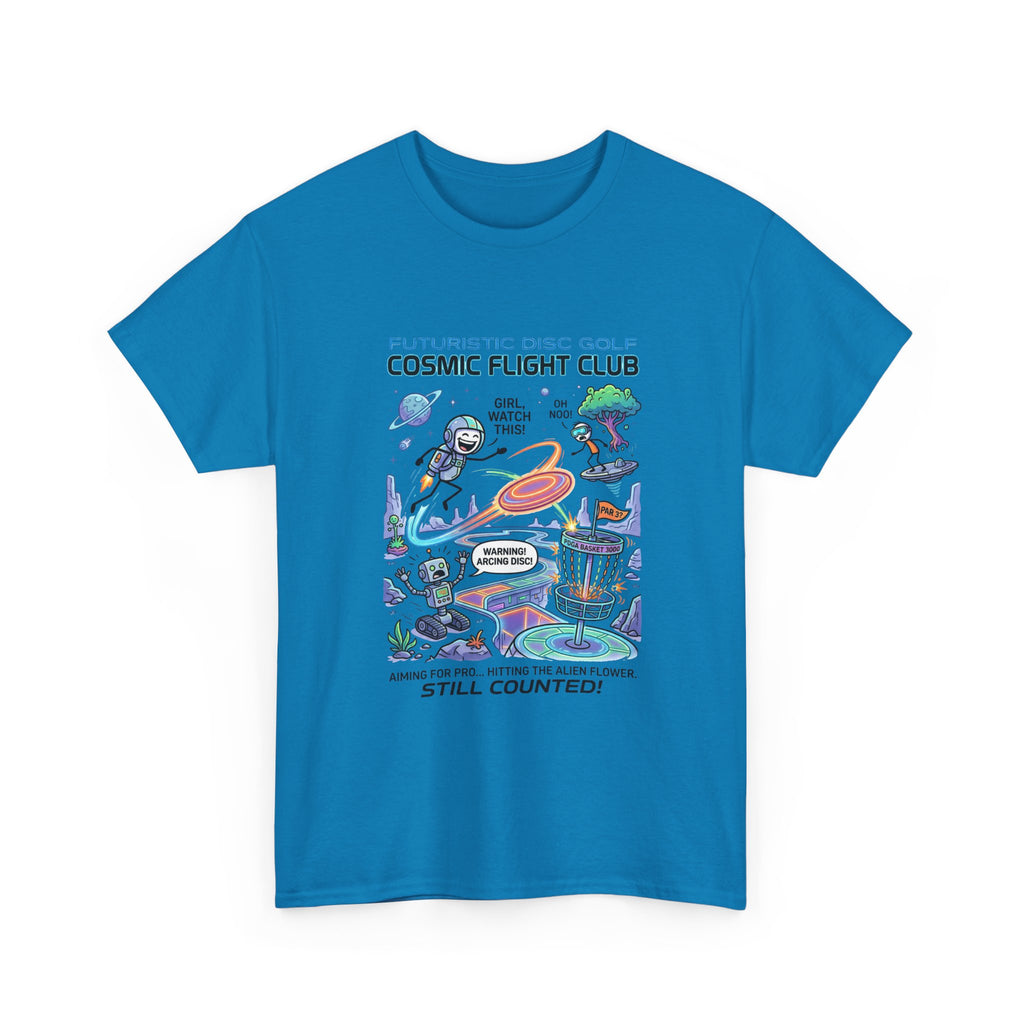 Cosmic Flight Club Disc Golf T-Shirt — Futuristic Outer Space Design