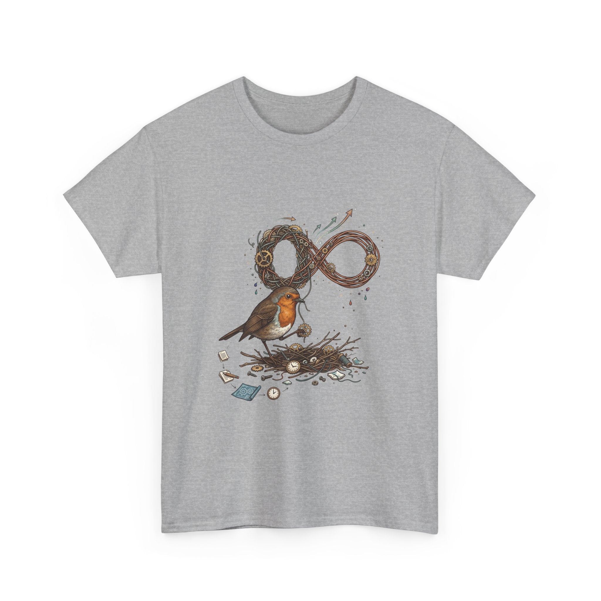 Robin & Infinity Symbol Tee — Nature-Inspired Bird Nest Graphic Shirt idk