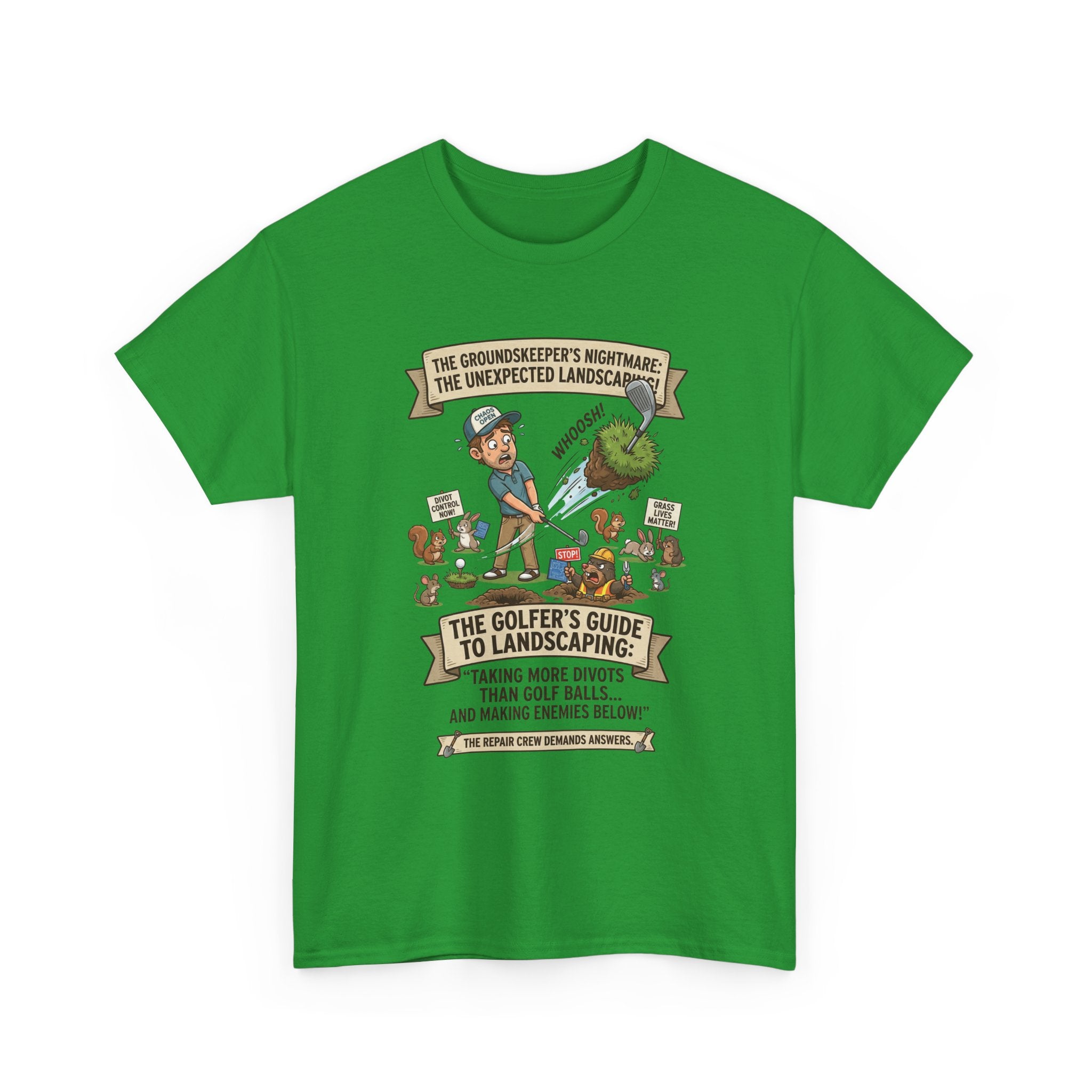 Golf T-Shirt — "The Golfer’s Guide to Landscaping" Funny Divot Course Humor Tee