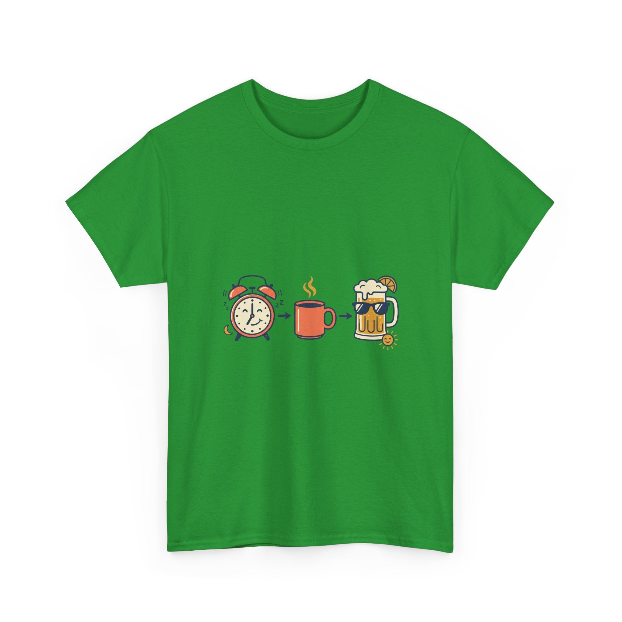 Day Drinking Tee — Alarm, Coffee & Beer Cute Icon Trio Graphic Shirt