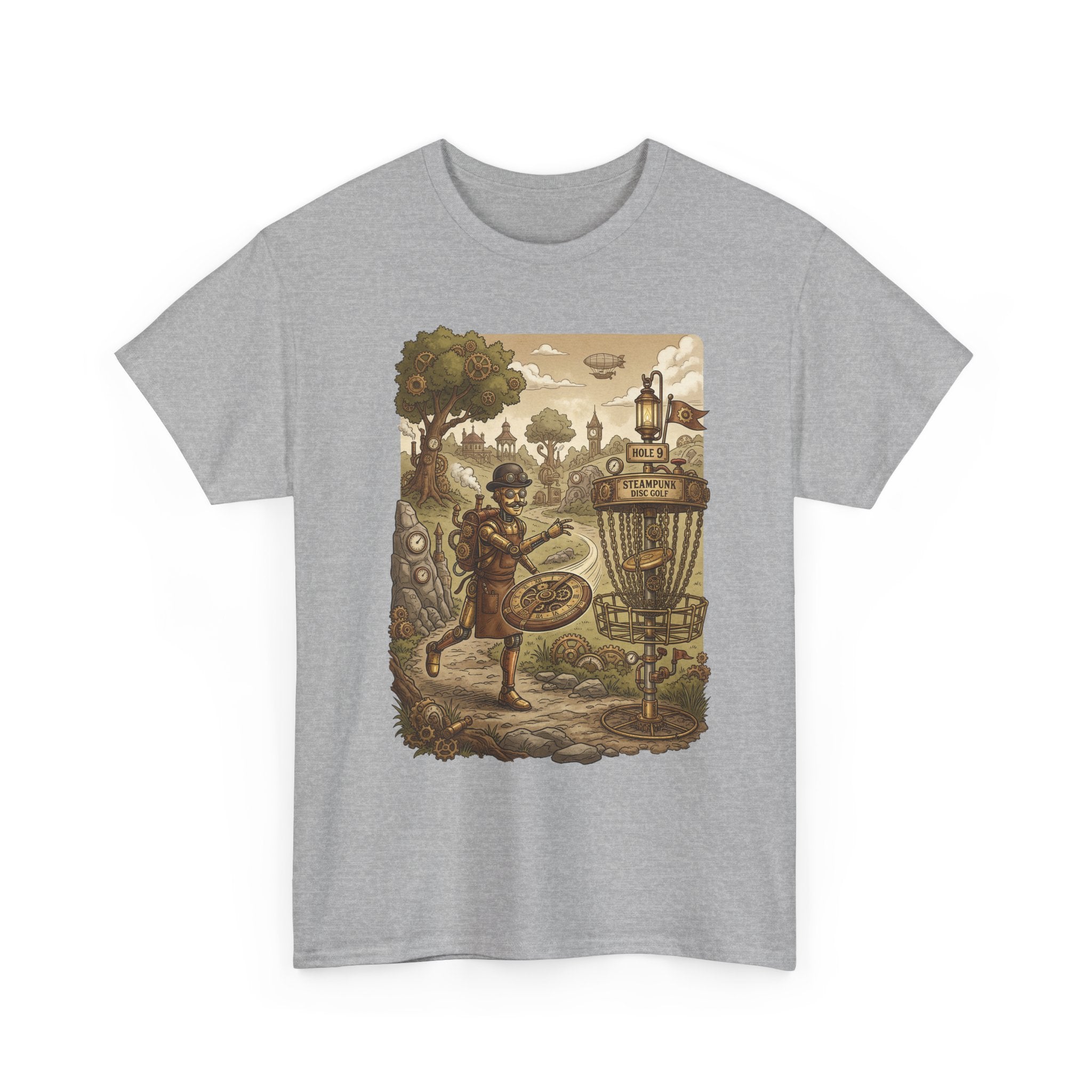 Steampunk Disc Golf Adventure Tee — Vintage Woodland Basket Design