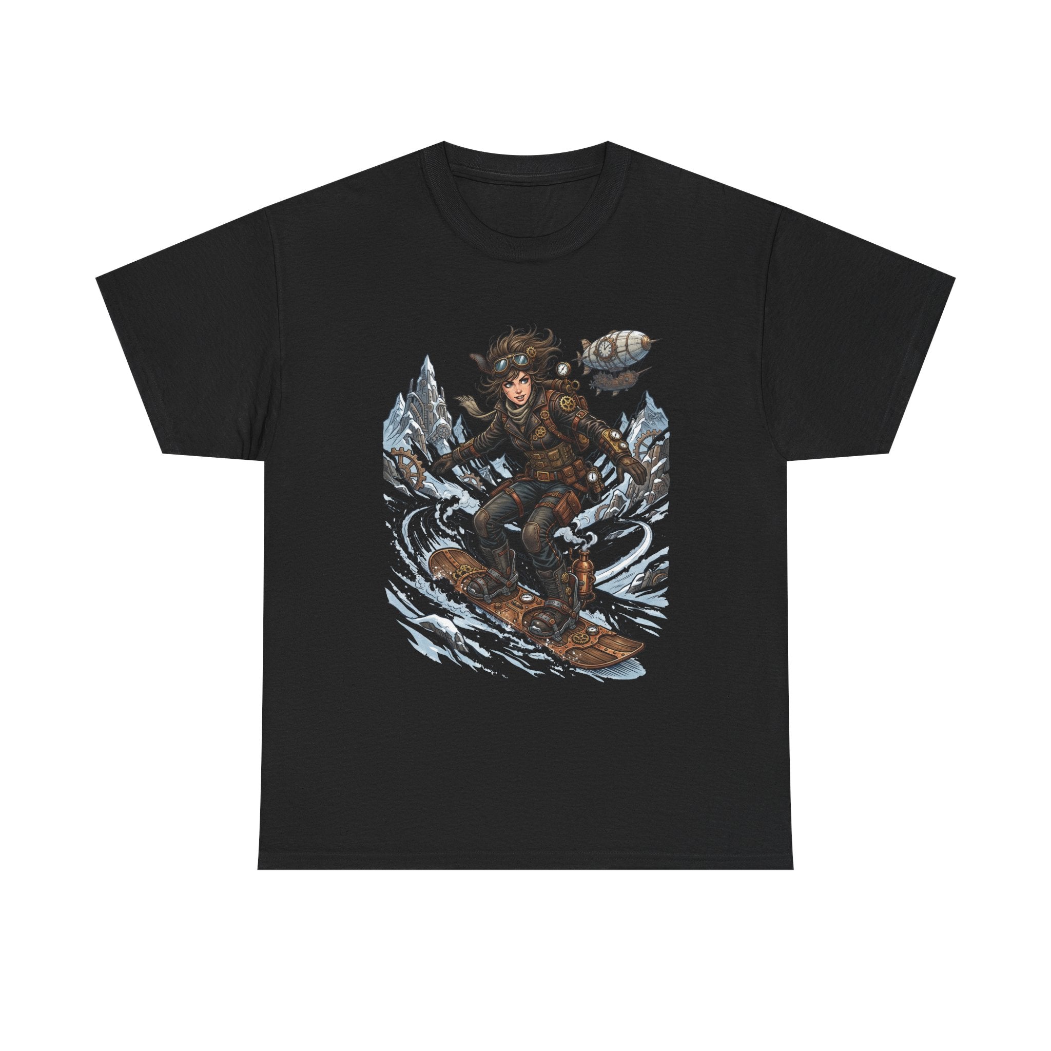 Steampunk Girl Snowboarder Graphic Tee — Winter Snowboarding Adventure Shirt