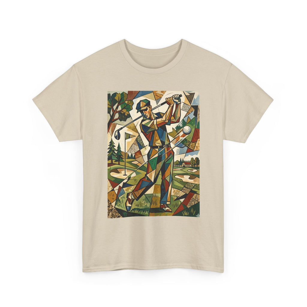 Abstract Golfer Art T-Shirt — Colorful Geometric Golf Scene Tee