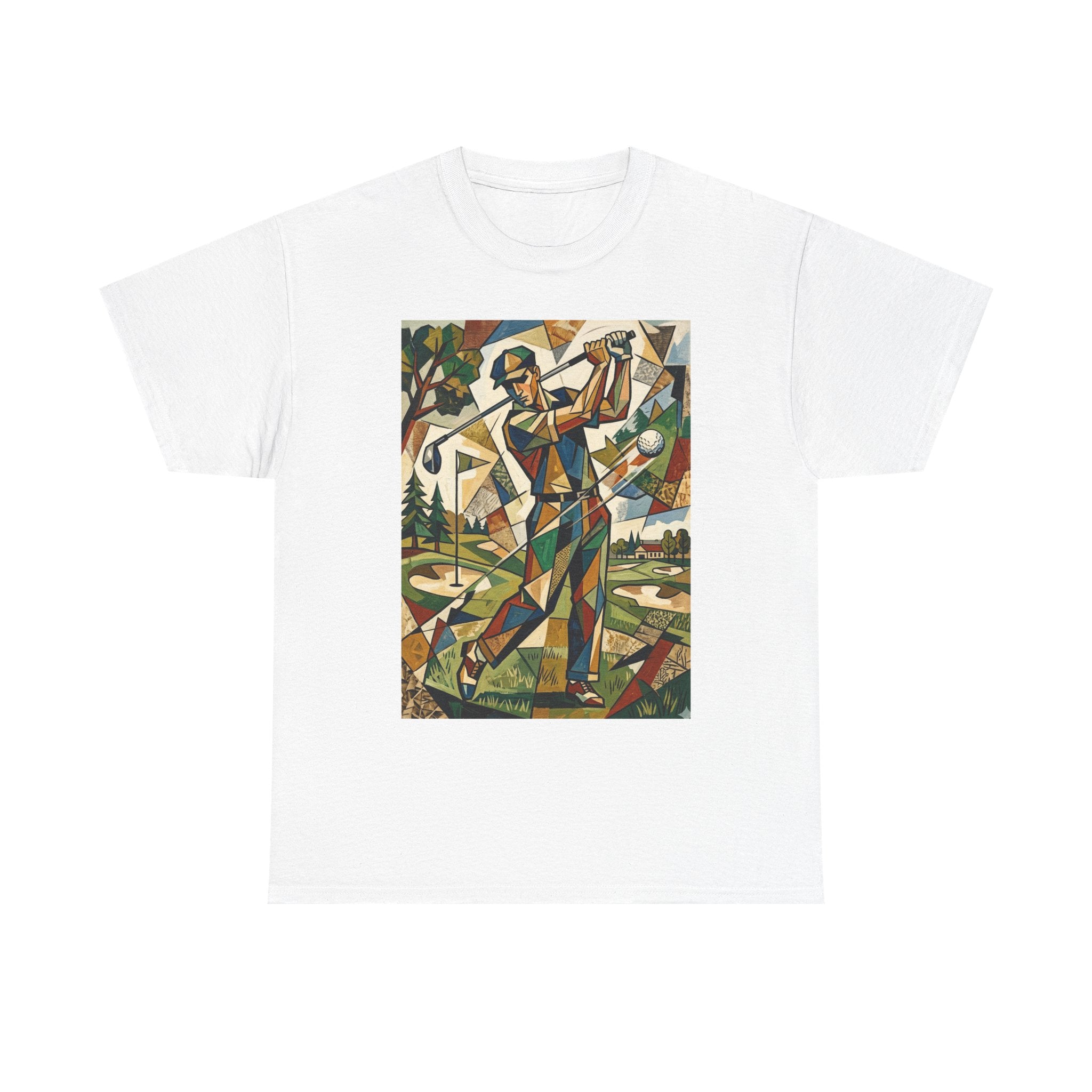 Abstract Golfer Art T-Shirt — Colorful Geometric Golf Scene Tee