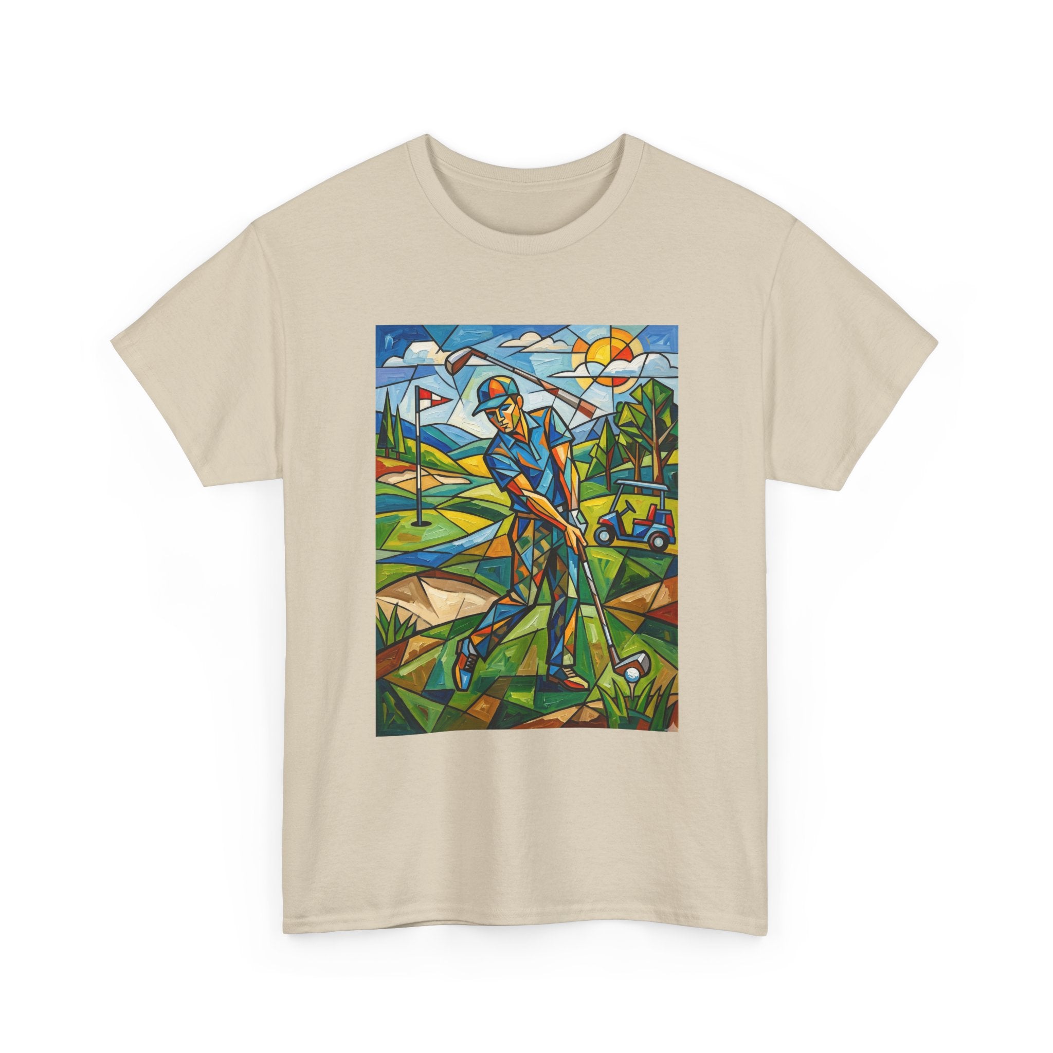 Golf Stained Glass Art Tee — Colorful Golfer Graphic T-Shirt