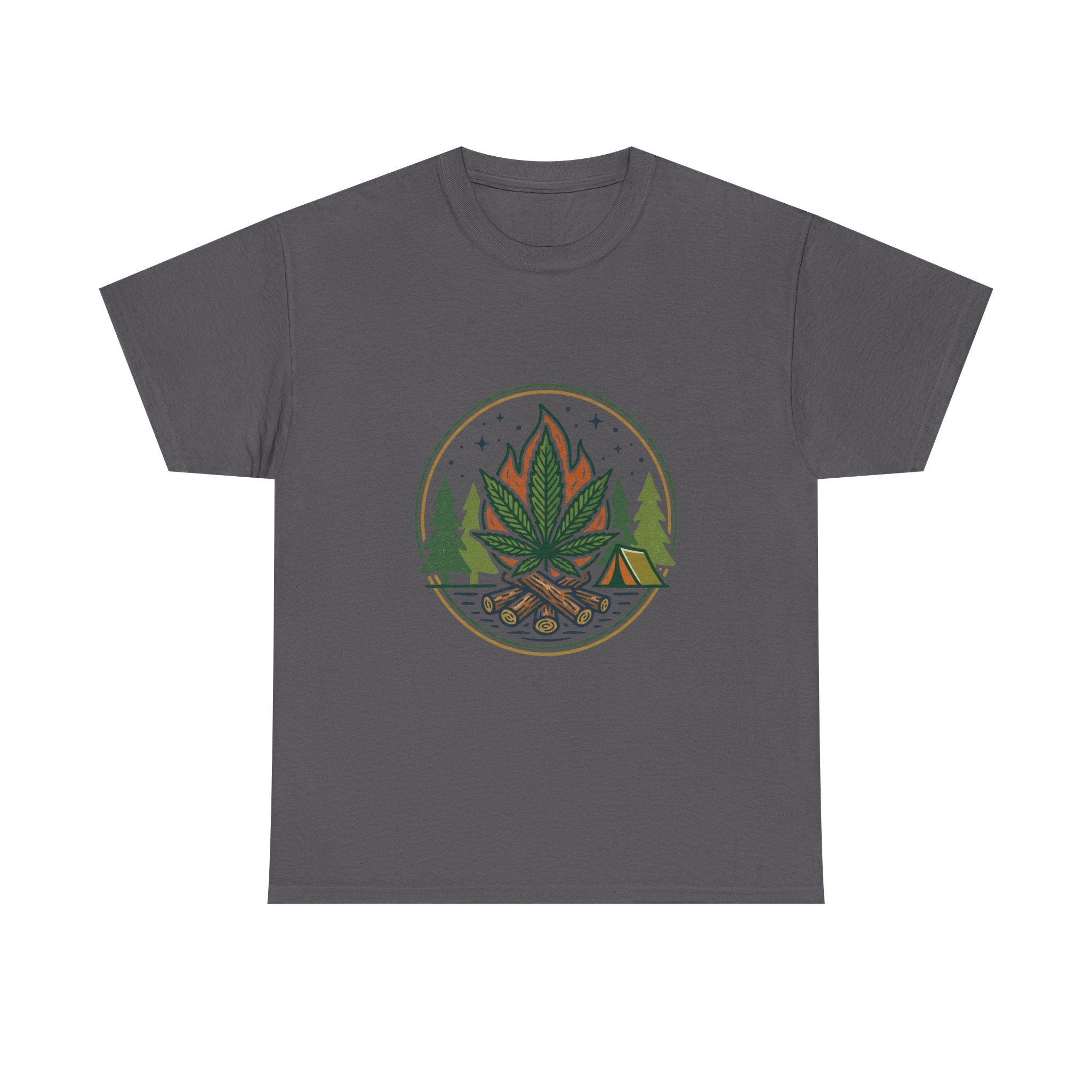 Cannabis Campfire Tee — Outdoor Weed Leaf Forest Graphic T-Shirt
