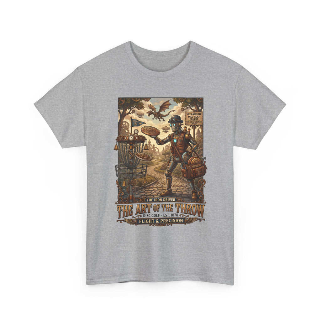 Steampunk Disc Golf T-Shirt — "The Art of the Throw" Vintage Disc Golfer Graphic Tee