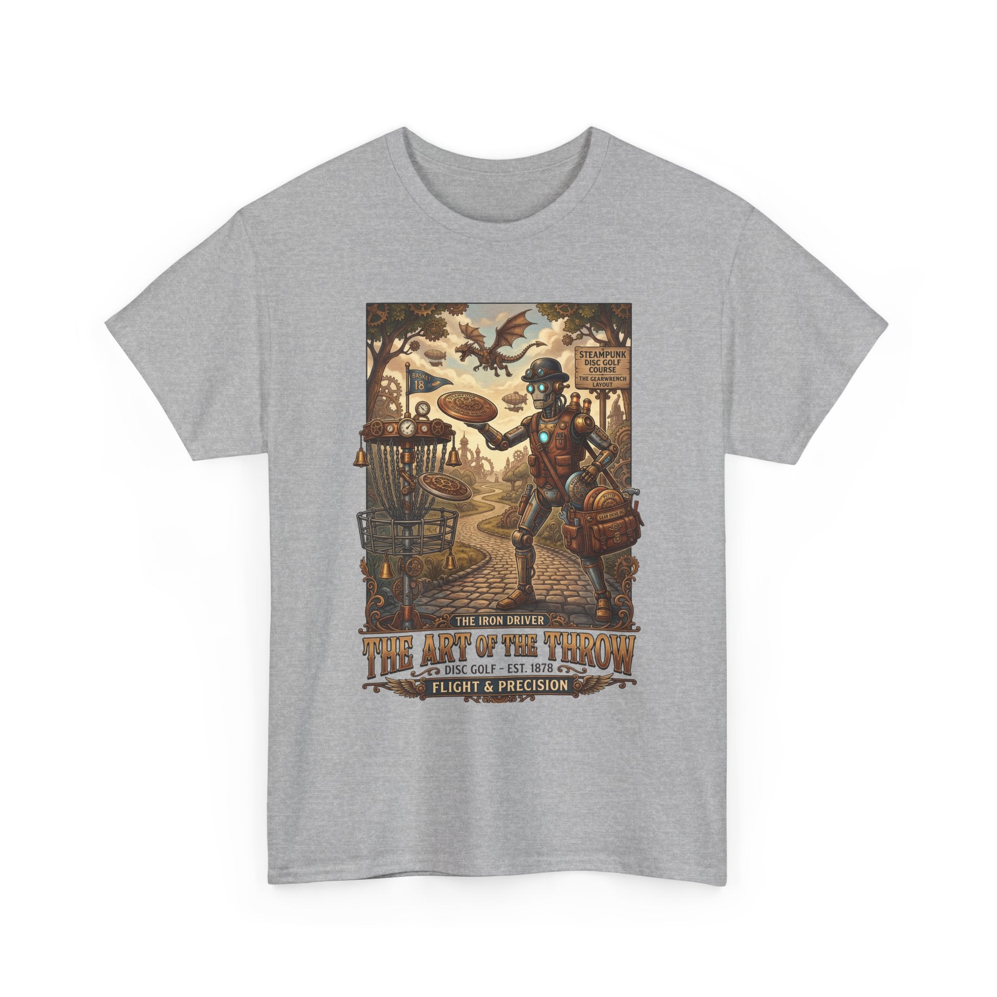 Steampunk Disc Golf T-Shirt — "The Art of the Throw" Vintage Disc Golfer Graphic Tee