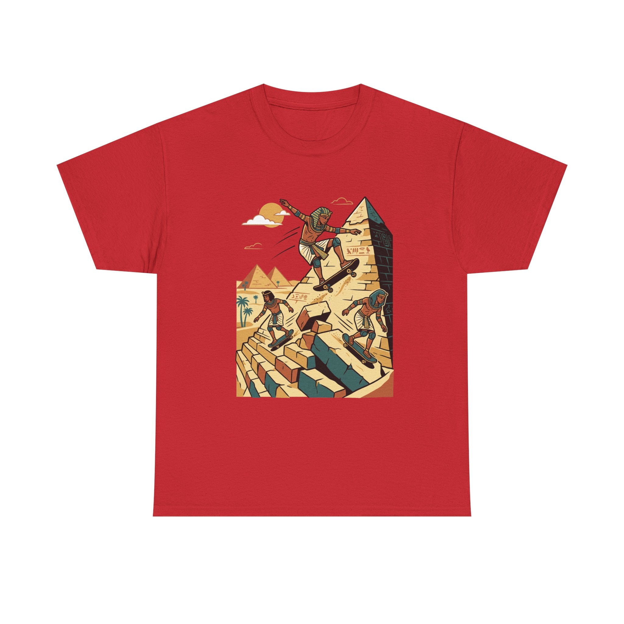 Egyptian Pyramid Skateboard T‑Shirt — Retro Skateboarding Pharaohs Graphic Tee