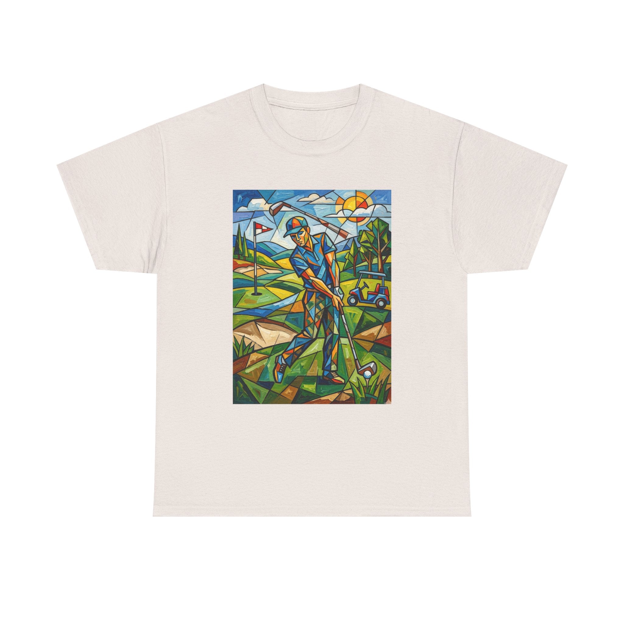 Golf Stained Glass Art Tee — Colorful Golfer Graphic T-Shirt