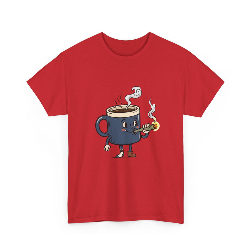 Coffee and a Joint Character Tee — Funny Smoking Joint Cartoon Shirt