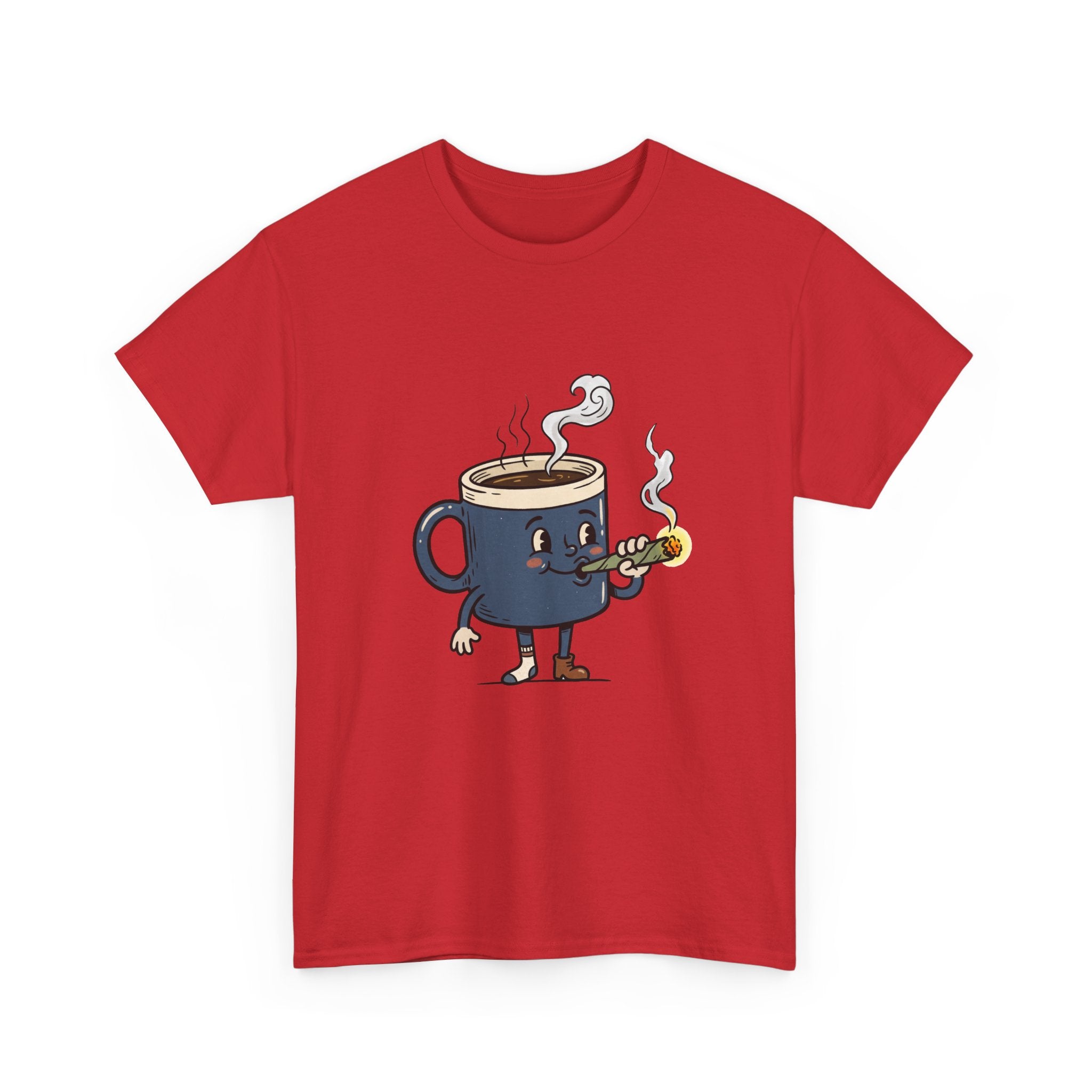 Coffee and a Joint Character Tee — Funny Smoking Joint Cartoon Shirt