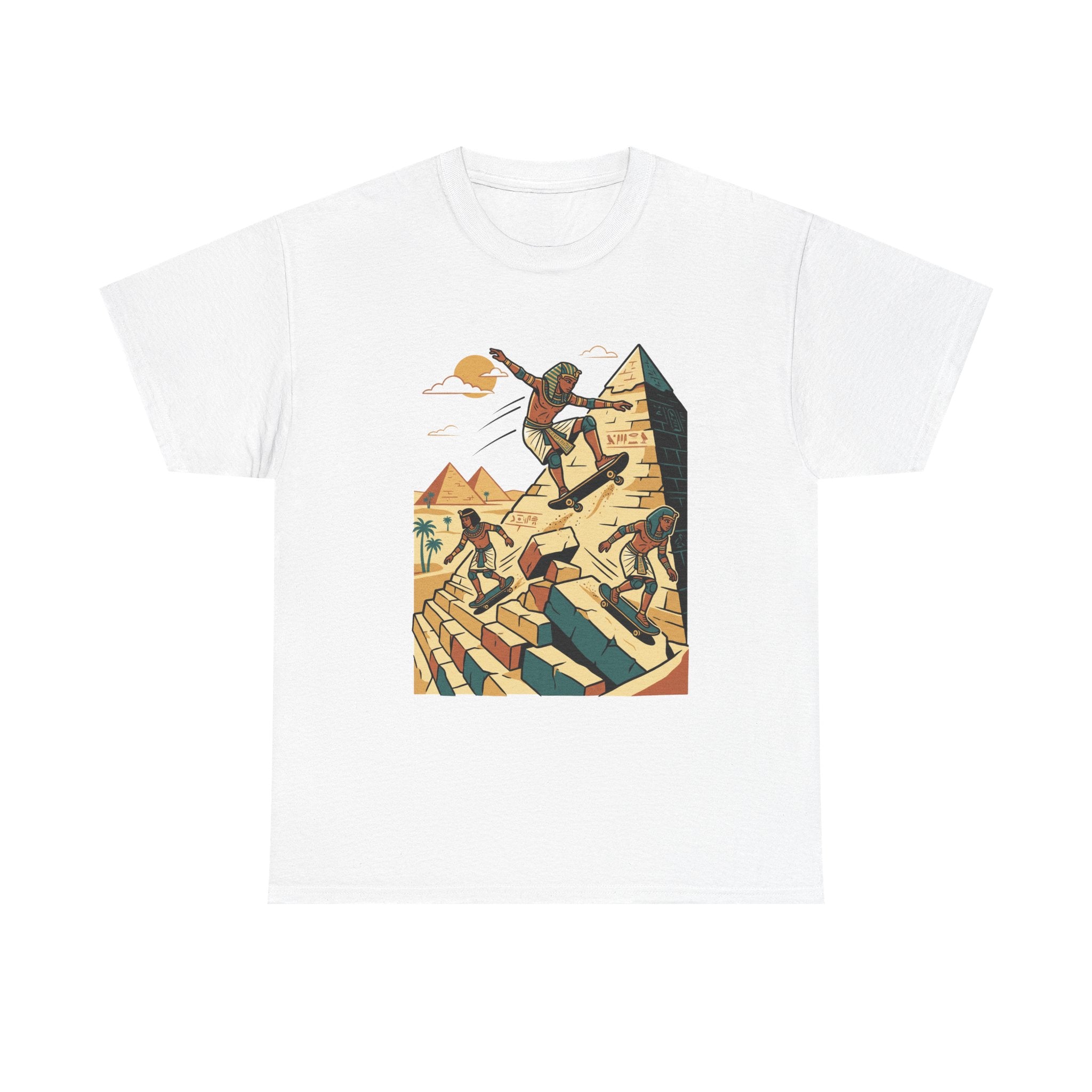 Egyptian Pyramid Skateboard T‑Shirt — Retro Skateboarding Pharaohs Graphic Tee
