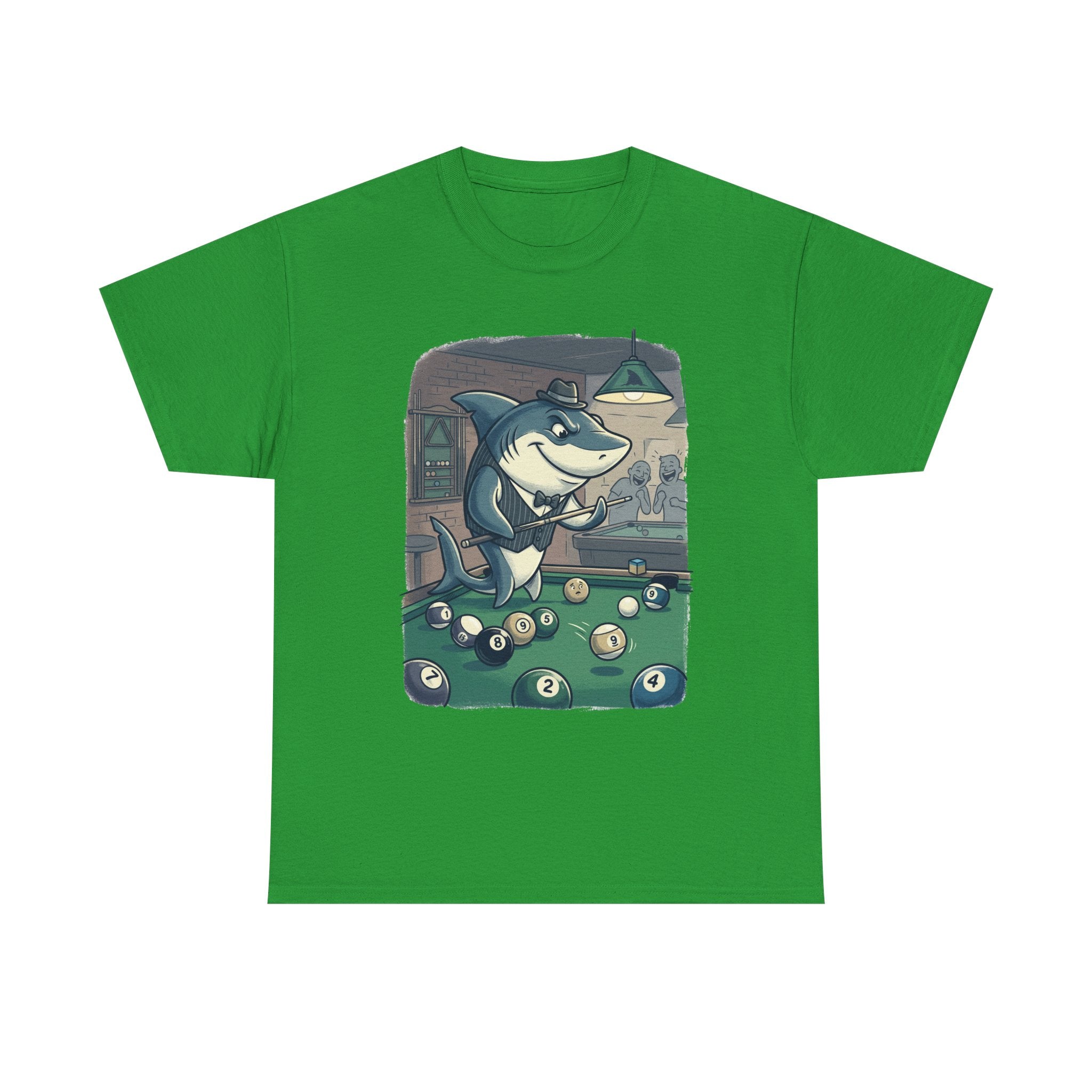 Shark Playing Pool T-Shirt – Funny Billiards Cartoon Tee