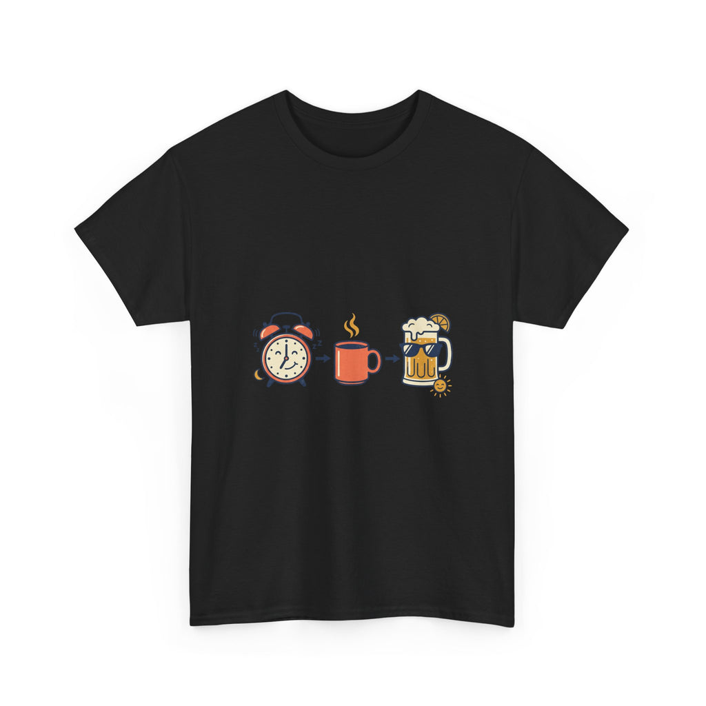 Day Drinking Tee — Alarm, Coffee & Beer Cute Icon Trio Graphic Shirt