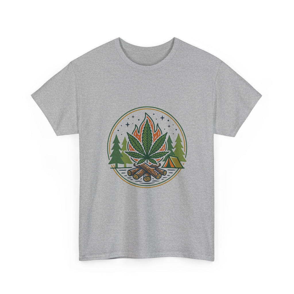 Cannabis Campfire Tee — Outdoor Weed Leaf Forest Graphic T-Shirt