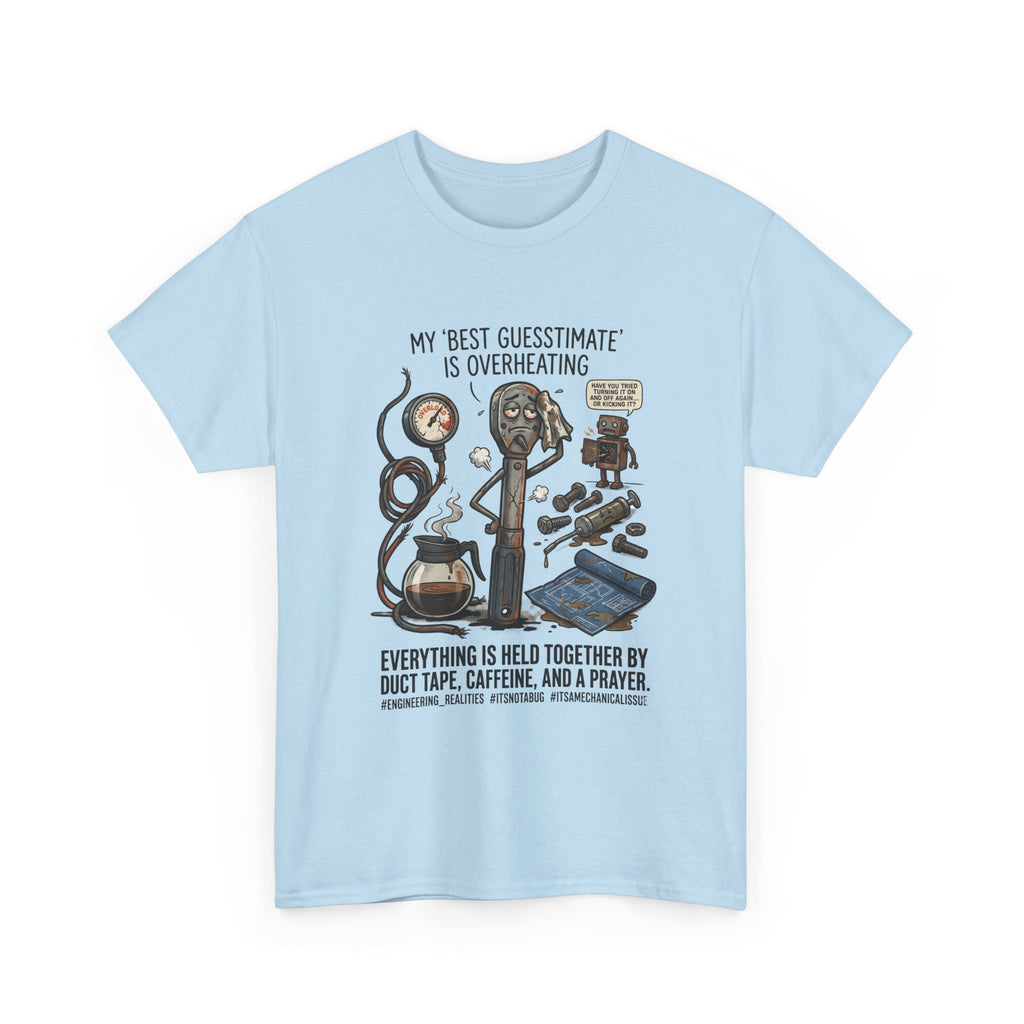 Mechanic Humor T-Shirt - "My Best Guessmate Is Overheating" Vintage Tools, Duct Tape & Caffeine Tee