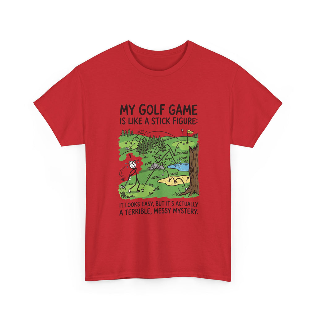 Golf T‑Shirt — "My Golf Game Is Like a Stick Figure" Funny Golfer Gift