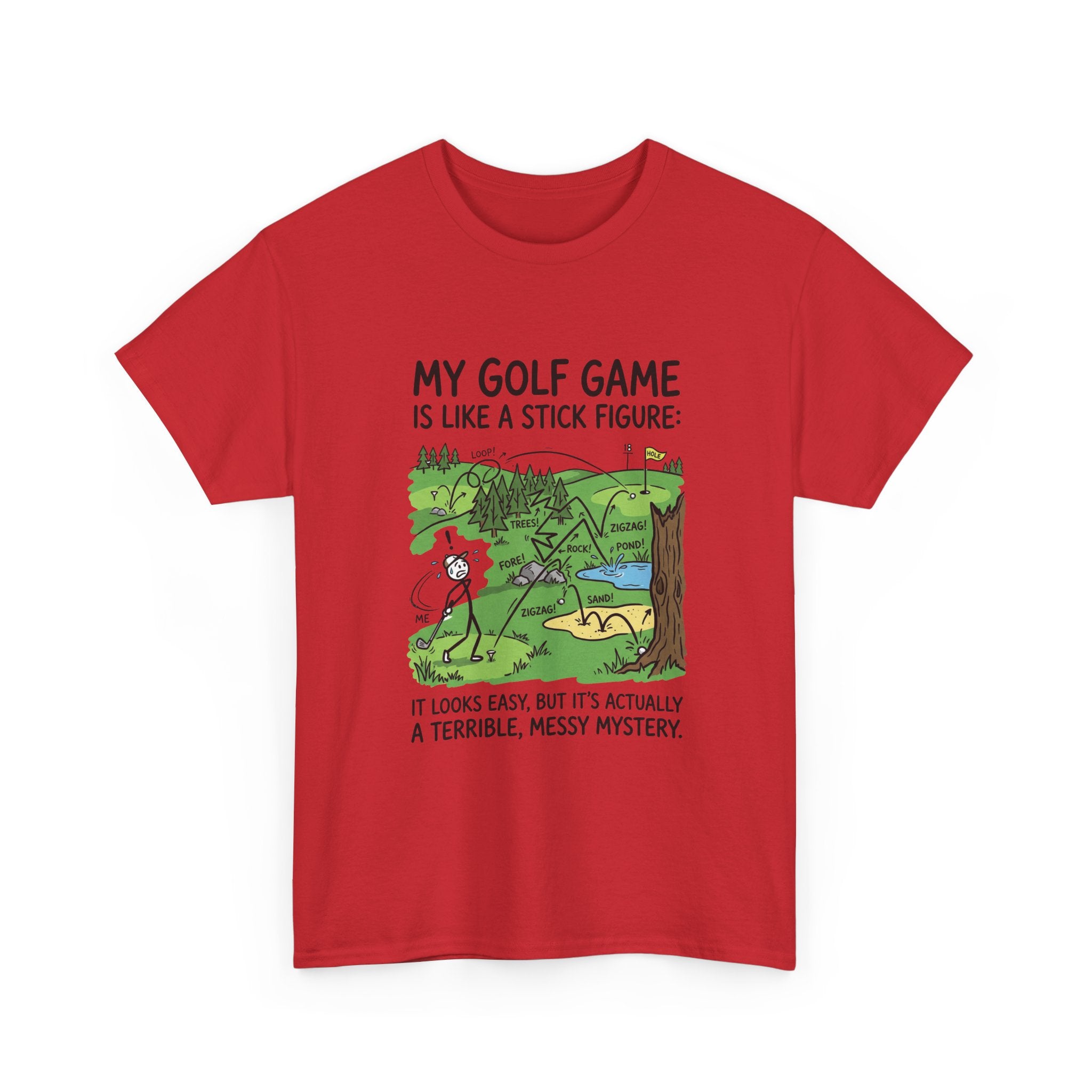 Golf T‑Shirt — "My Golf Game Is Like a Stick Figure" Funny Golfer Gift