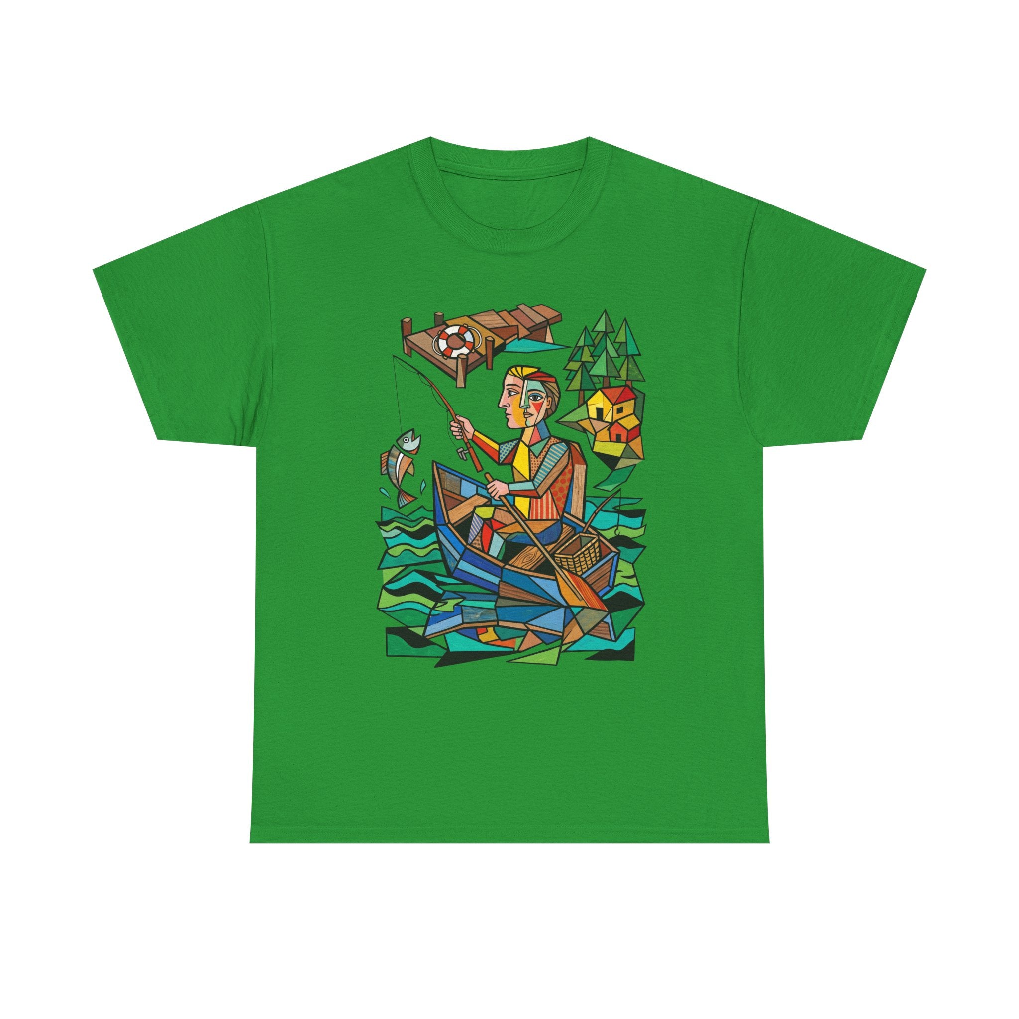 Fishing Canoe T-Shirt — Colorful Stained-Glass Angler Graphic Tee