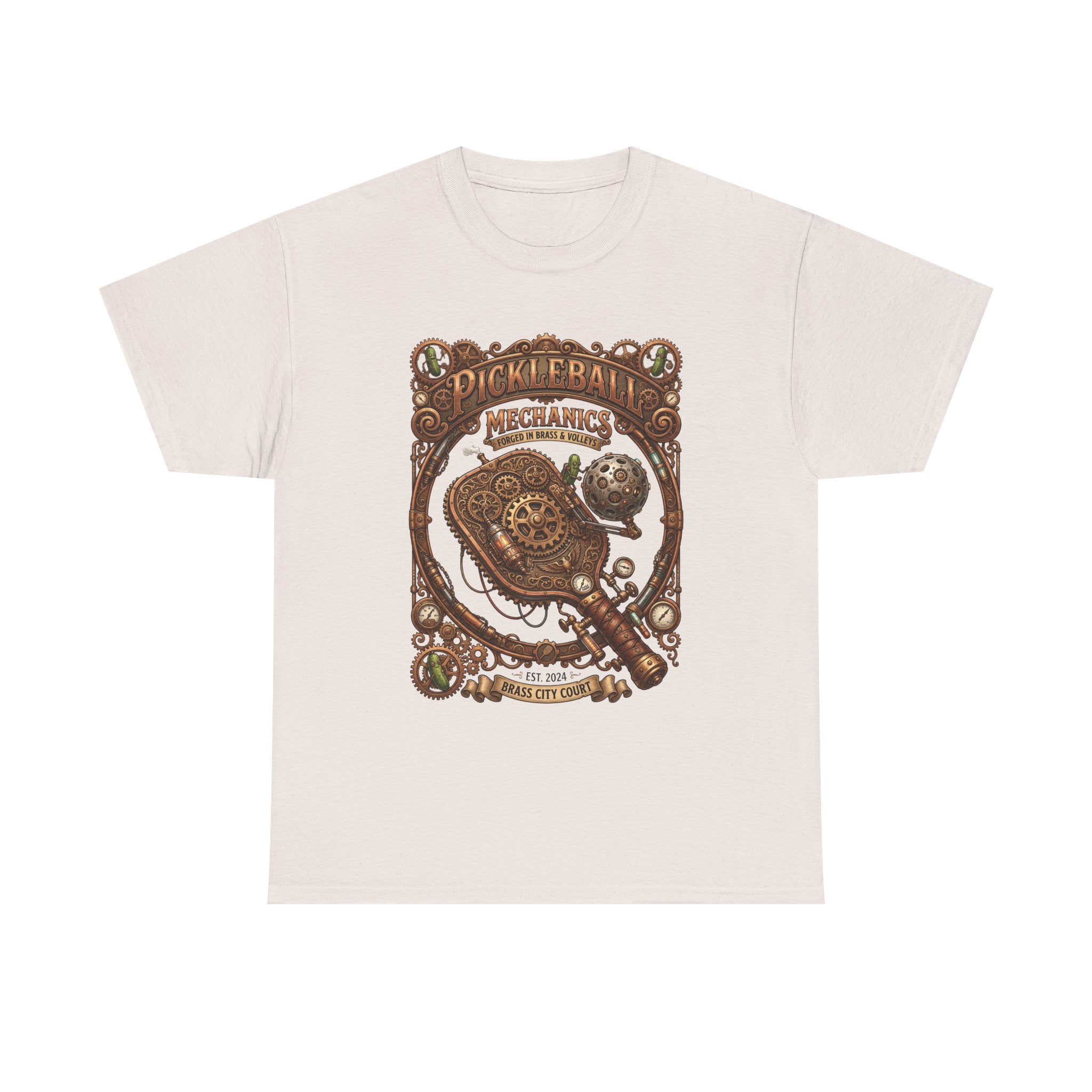 Pickleball Mechanics T-Shirt — Vintage Steampunk Paddle Design