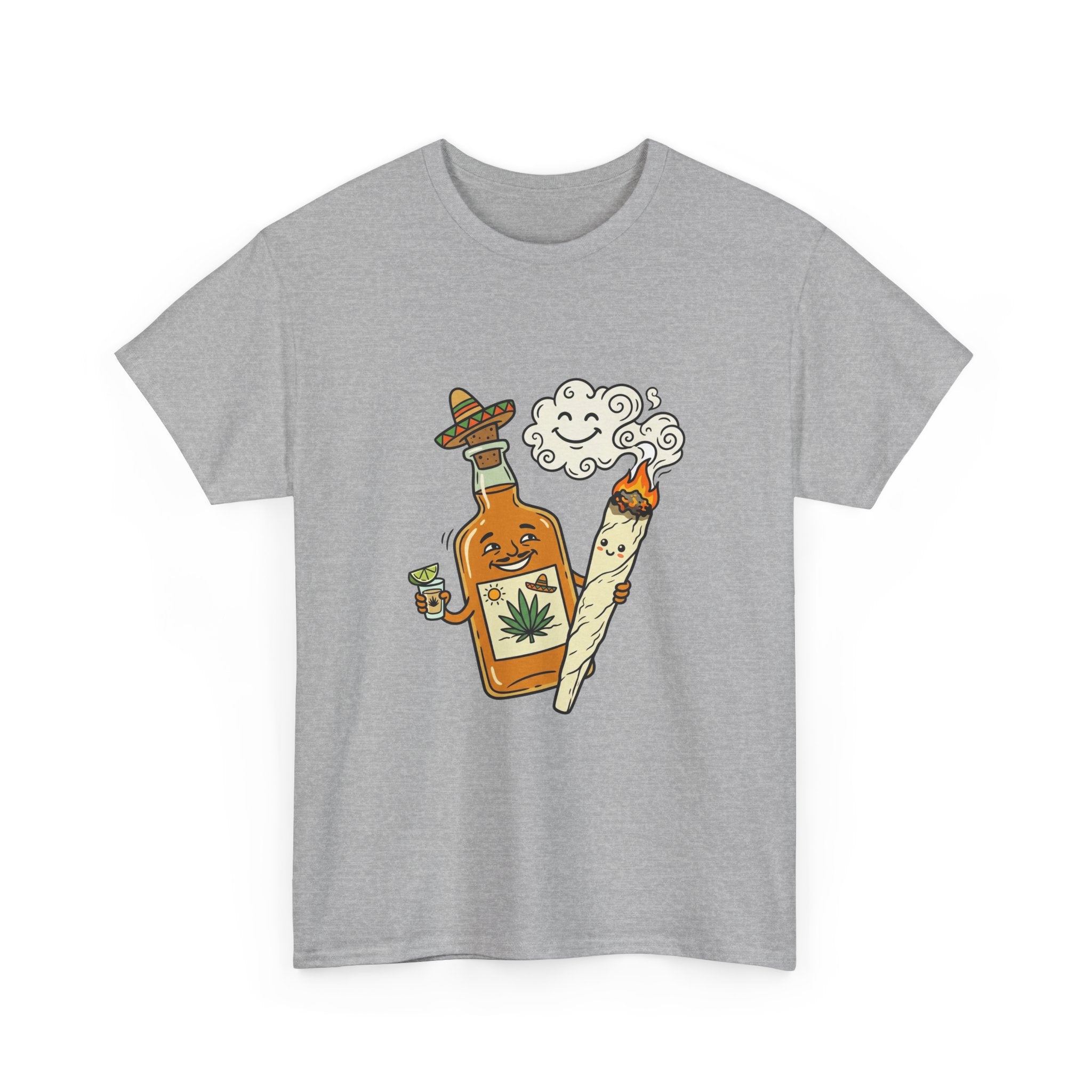 Cannabis & Tequila Tee — Funny Joint and Bottle Graphic T-Shirt