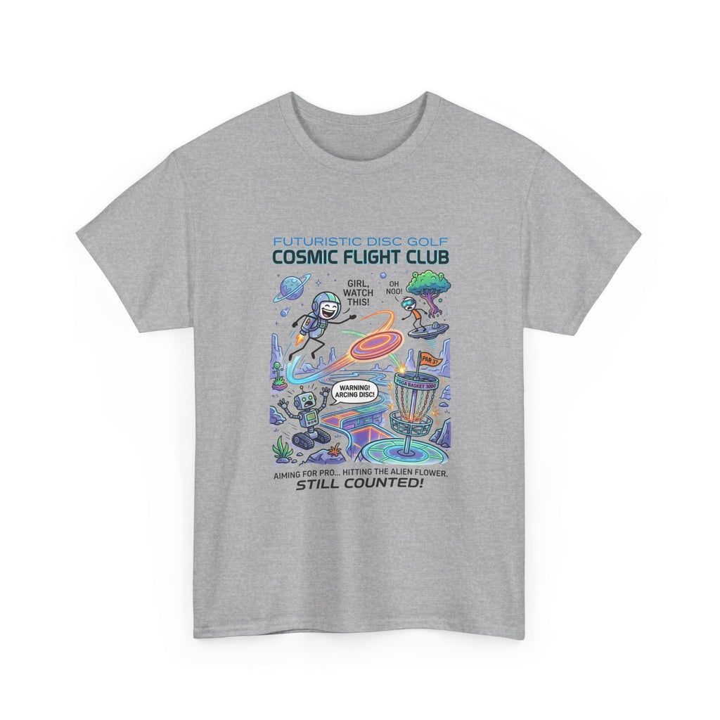 Cosmic Flight Club Disc Golf T-Shirt — Futuristic Outer Space Design