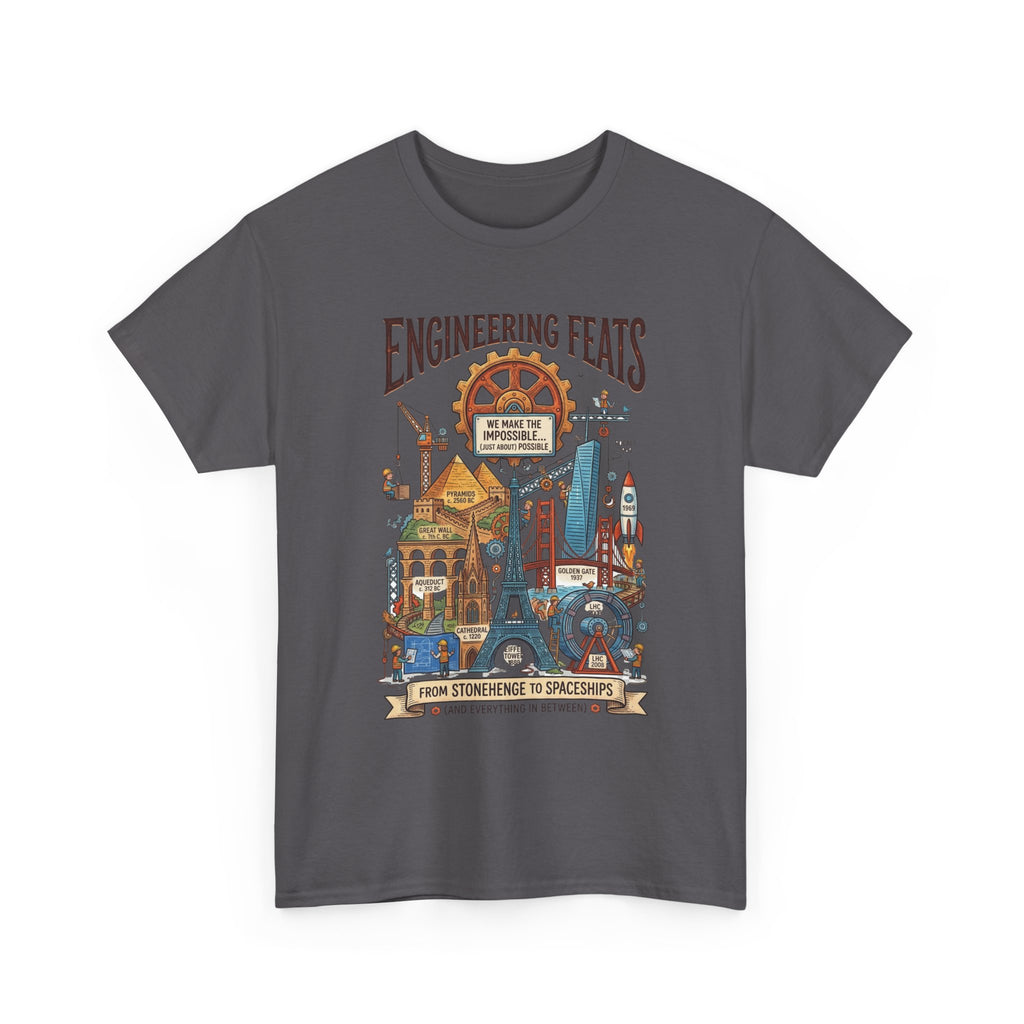 Engineering Feats T‑Shirt — STEM Vintage Landmark Illustration