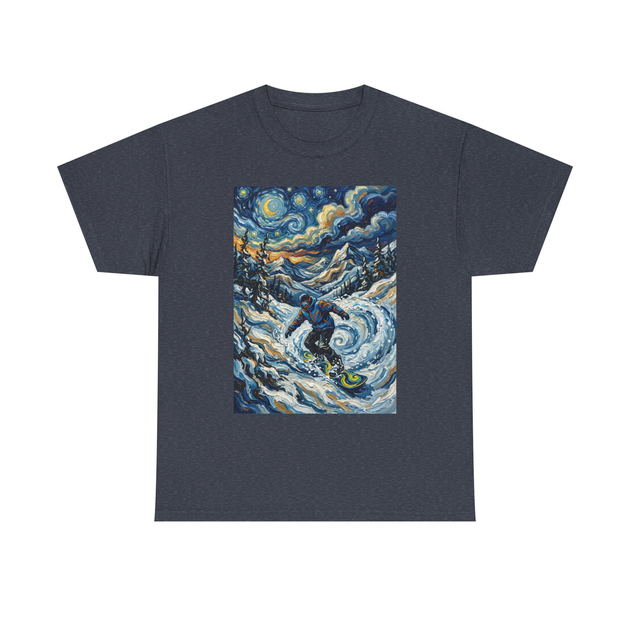 Snowboarder Van Gogh Style Tee — Starry Night Snowboarding Graphic Shirt