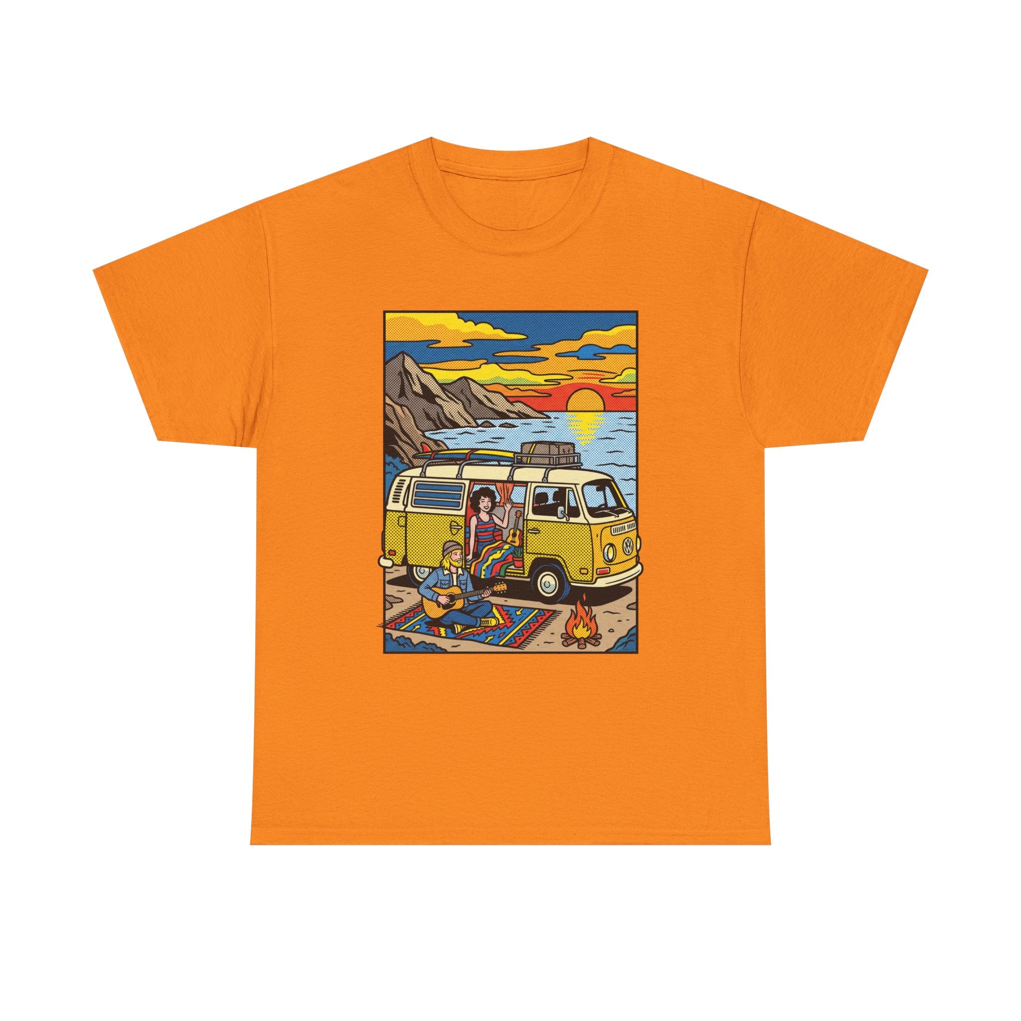 Surf Van Sunset T‑Shirt — Retro Camper Beach Scene Tee