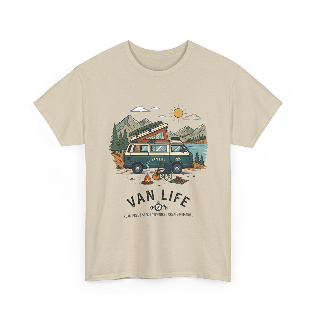 Van Life Camper T-Shirt — Retro Adventure Tee with Campfire Graphic