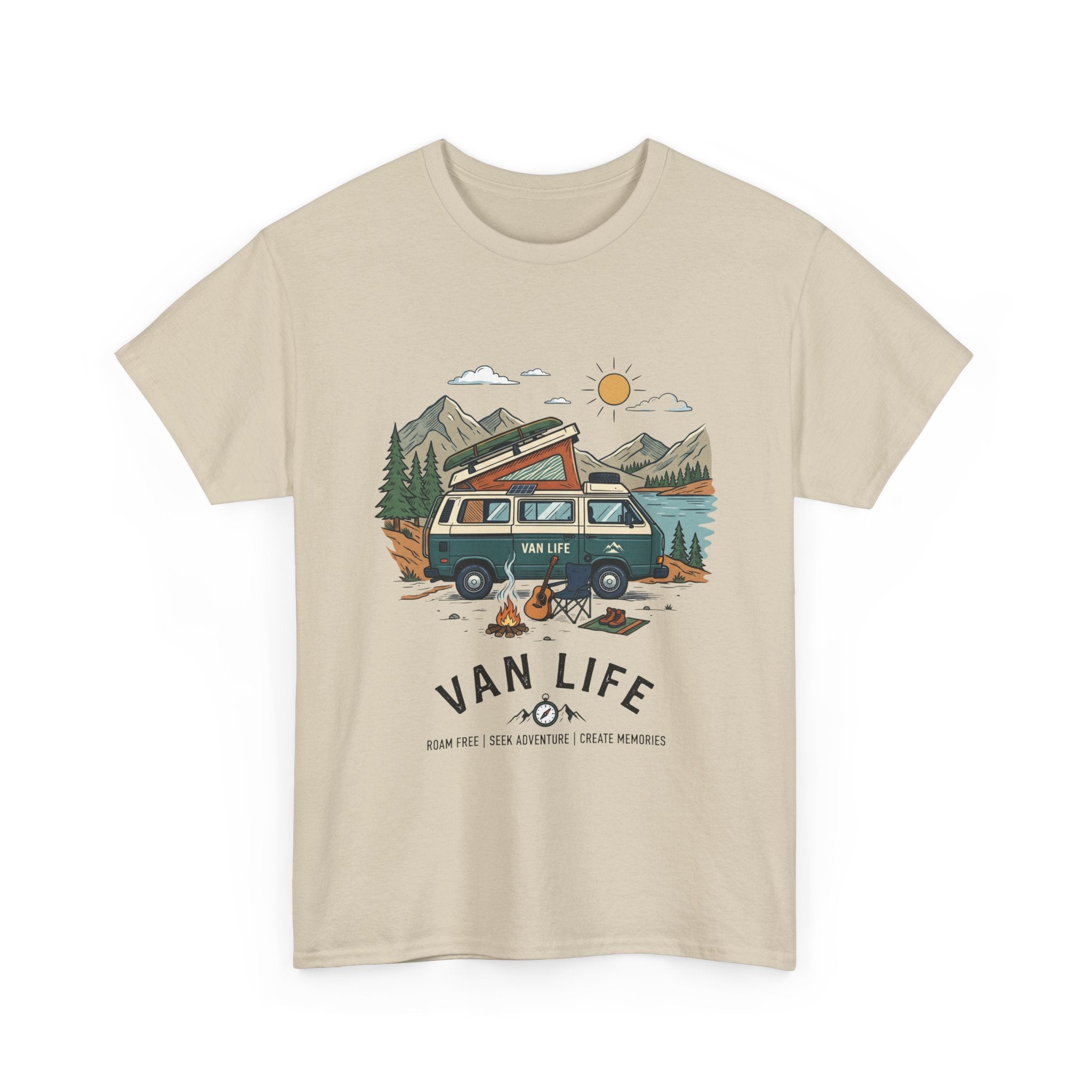 Van Life Camper T-Shirt — Retro Adventure Tee with Campfire Graphic