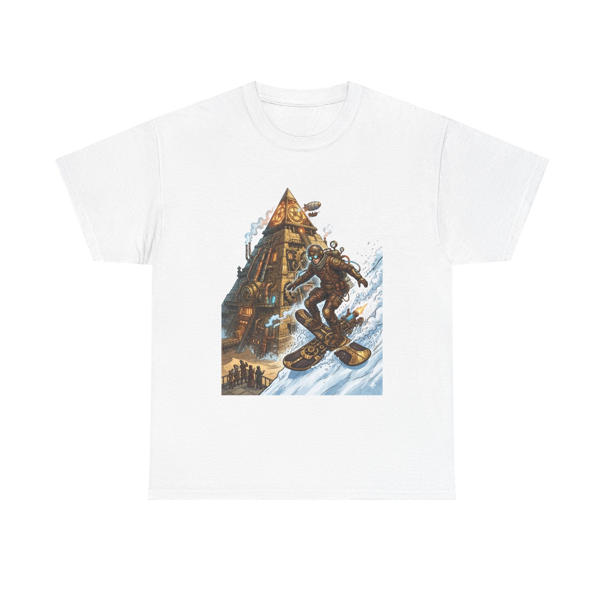 Steampunk Snowboard T‑Shirt — Retro Mountain Adventure Graphic Tee