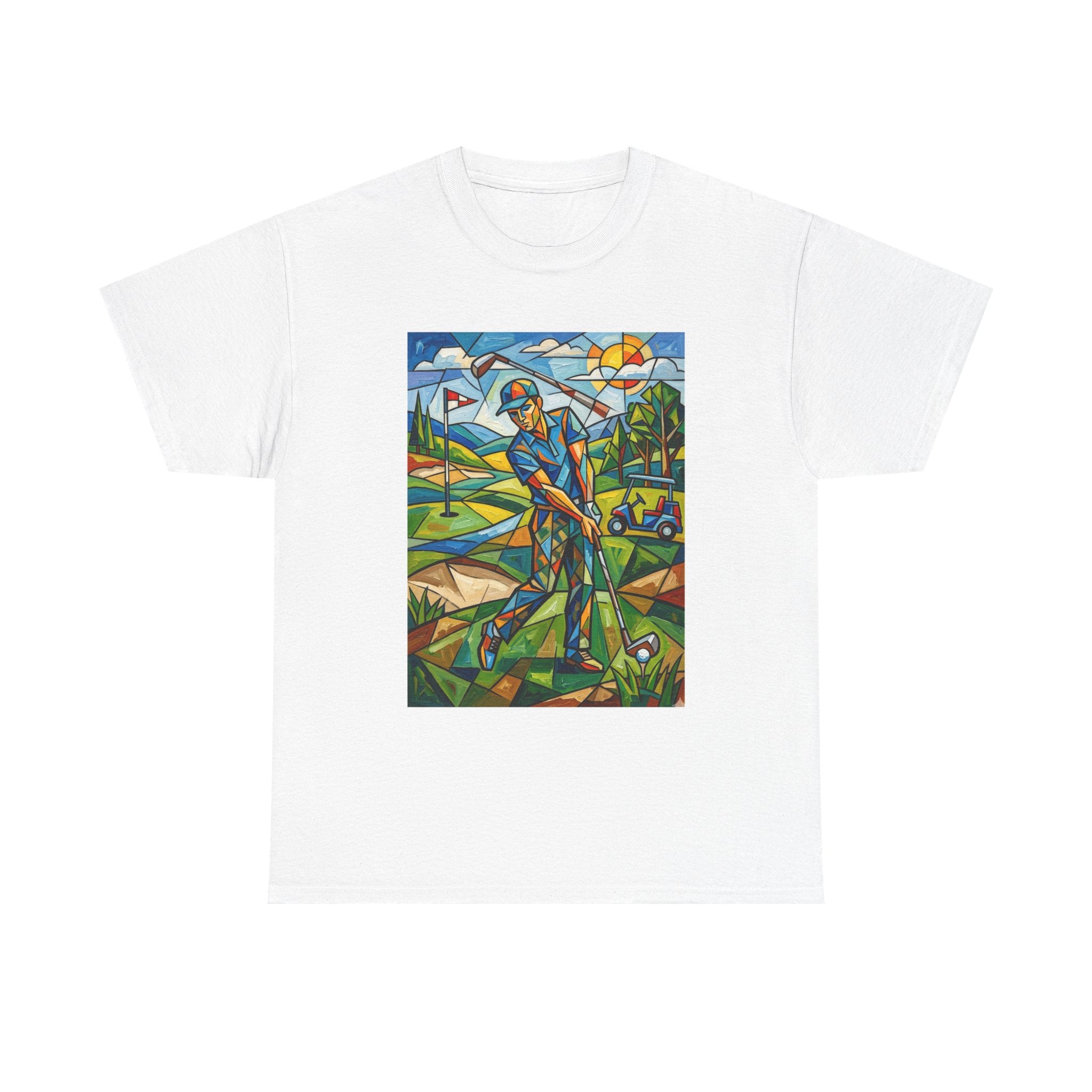 Golf Stained Glass Art Tee — Colorful Golfer Graphic T-Shirt