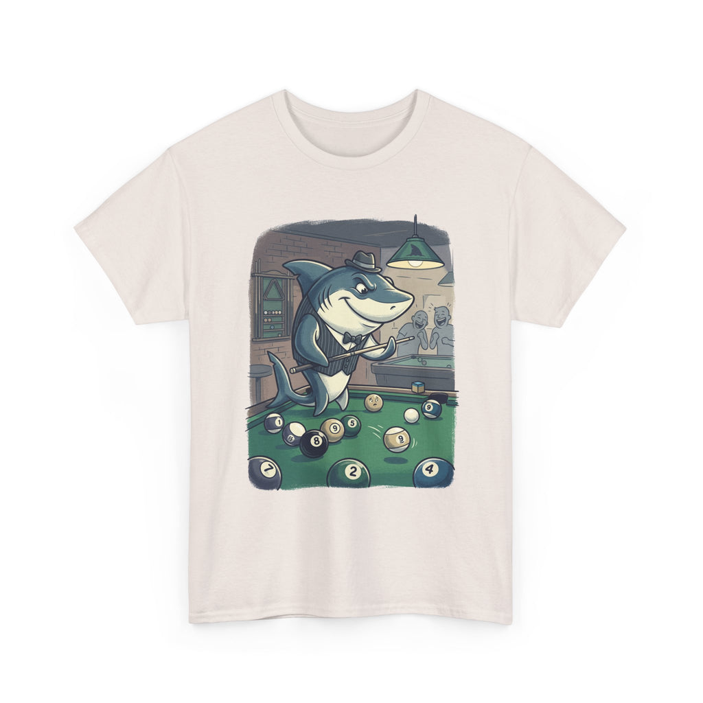 Shark Playing Pool T-Shirt – Funny Billiards Cartoon Tee