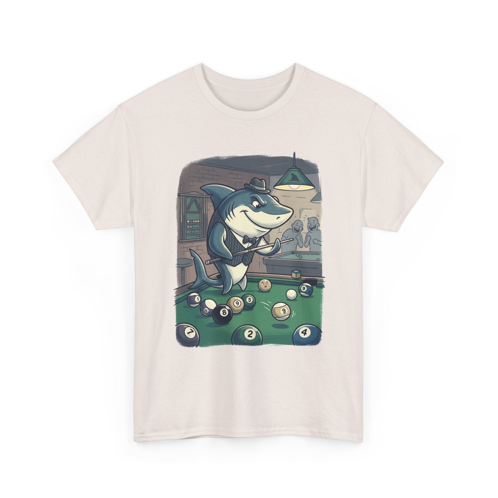Shark Playing Pool T-Shirt – Funny Billiards Cartoon Tee