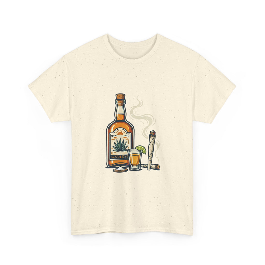 Tequila & Joint T-Shirt — Mexican Agave Bottle with Shot Glass and Joint Graphic