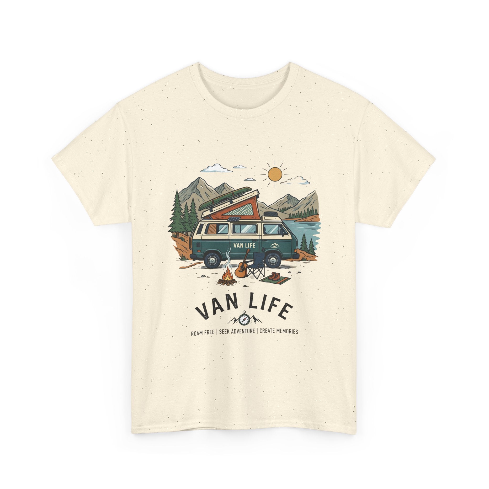 Van Life Camper T-Shirt — Retro Adventure Tee with Campfire Graphic