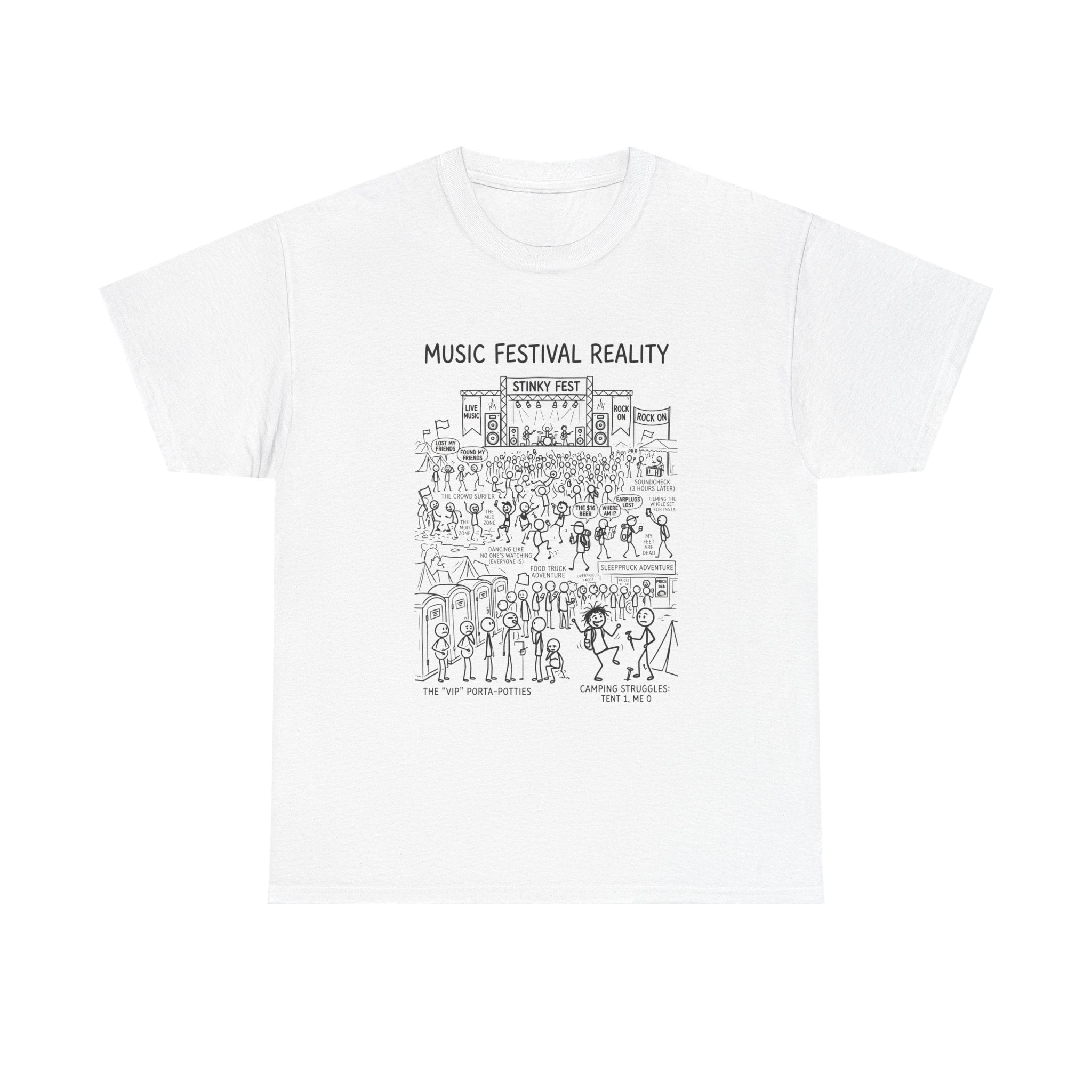 T-Shirt — "Music Festival Reality" Cartoon Illustration Tee