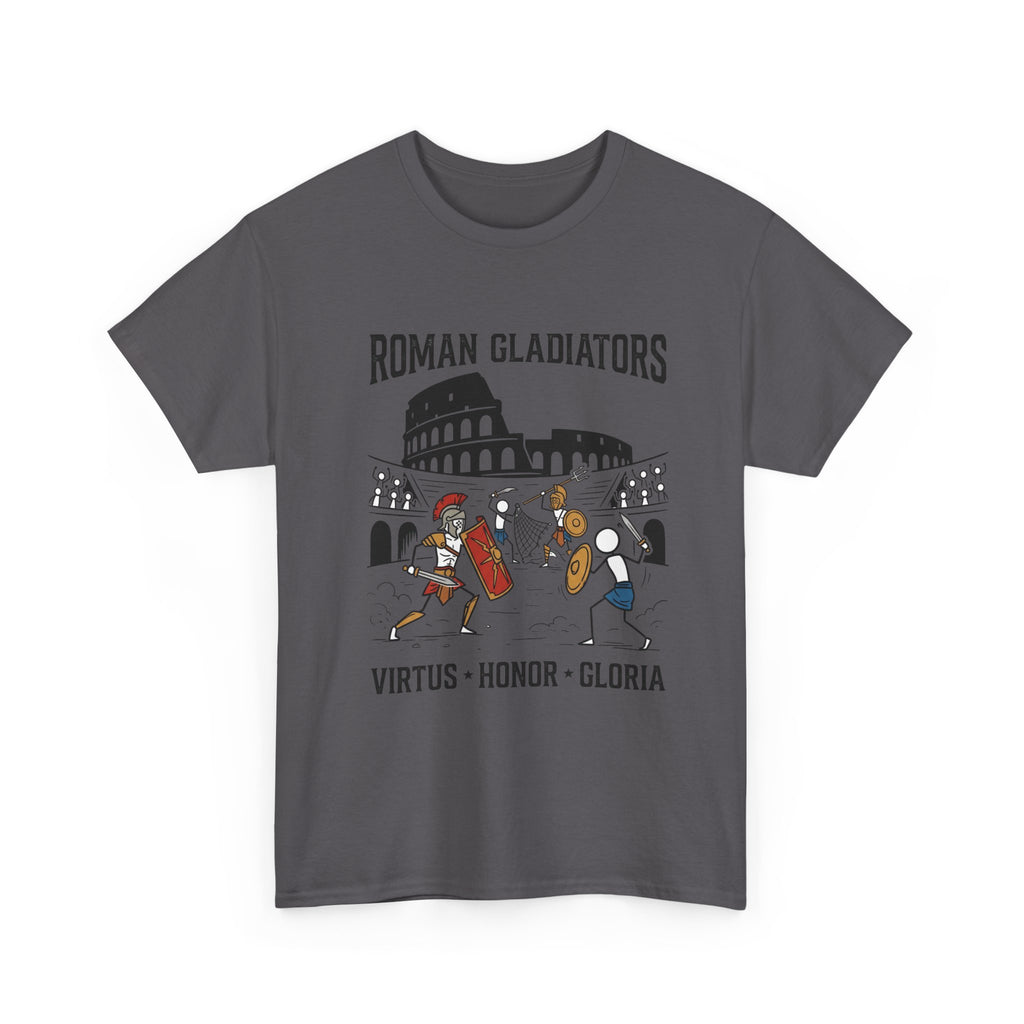 Roman Gladiators T-Shirt — Colosseum Design with "Virtus • Honor • Gloria"