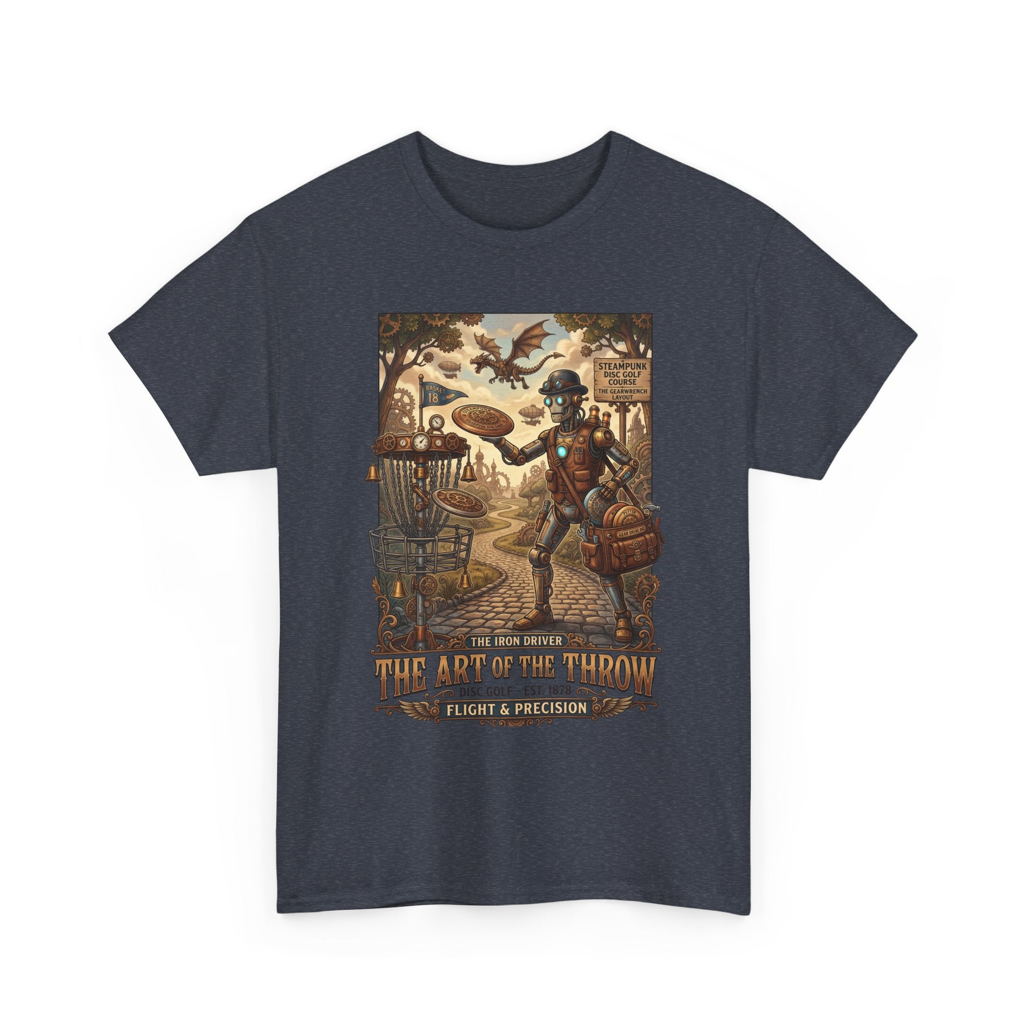 Steampunk Disc Golf T-Shirt — "The Art of the Throw" Vintage Disc Golfer Graphic Tee