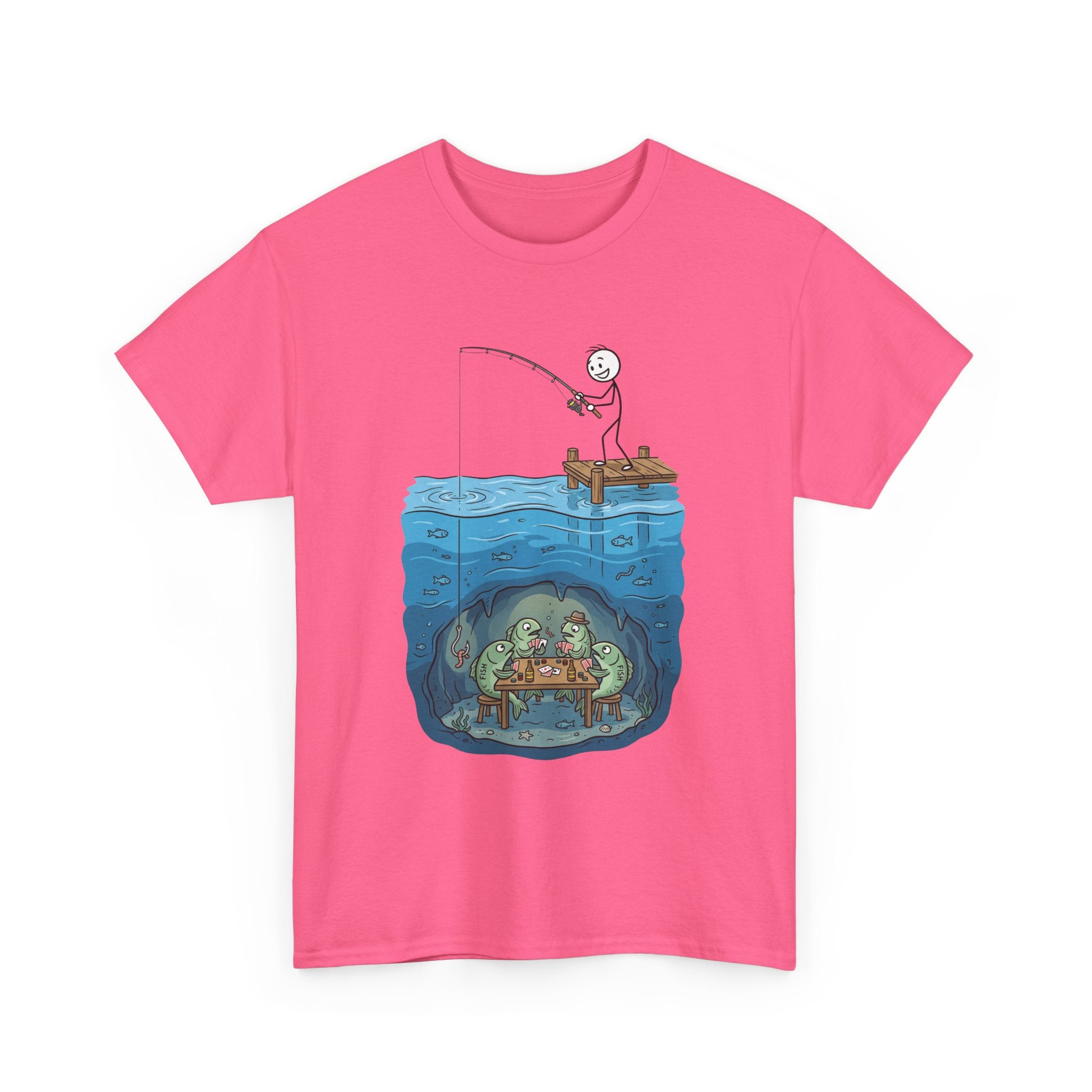 Fishing Tee — Underwater Surprise Cartoon T-Shirt (Fisherman & Sea Creatures)