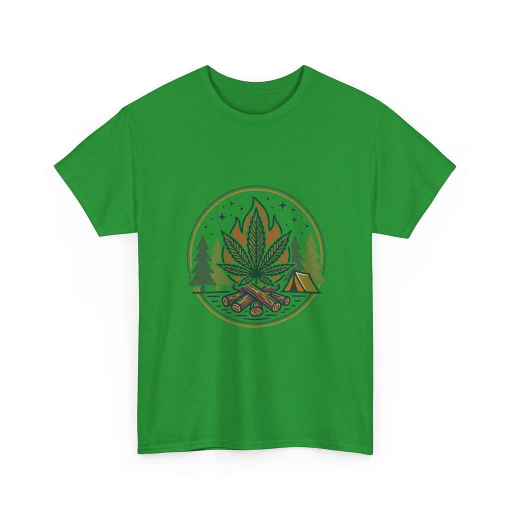 Cannabis Campfire Tee — Outdoor Weed Leaf Forest Graphic T-Shirt