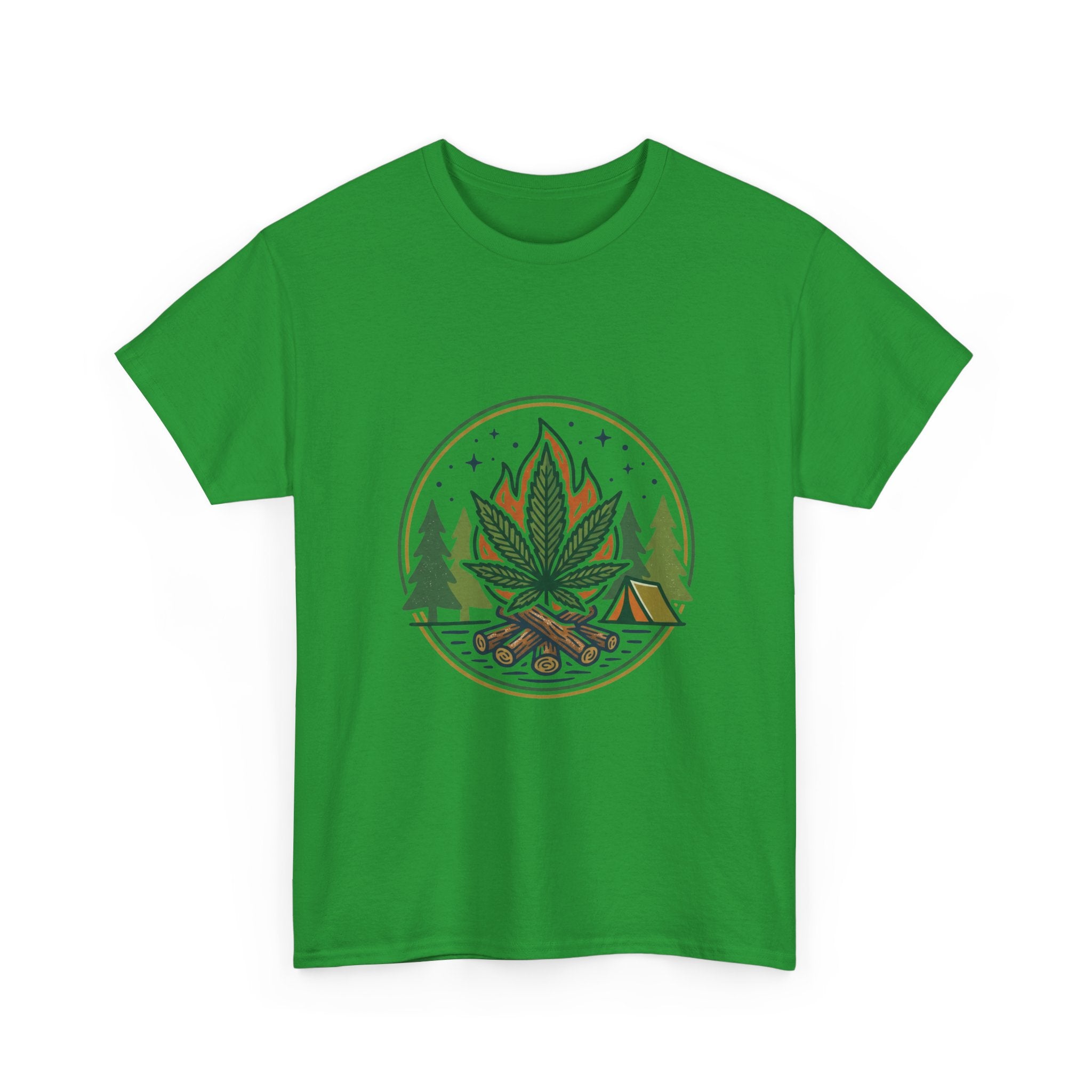Cannabis Campfire Tee — Outdoor Weed Leaf Forest Graphic T-Shirt